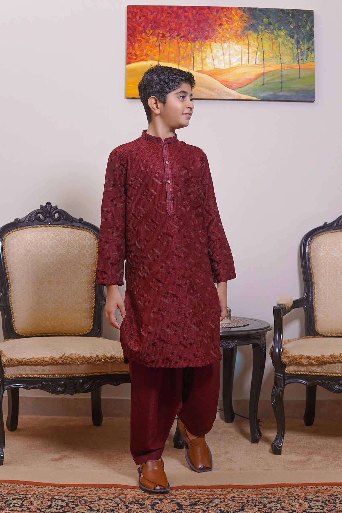 Real Image Kids Kurta Shalwar Collection-KS-489 Slim Fit Maroon