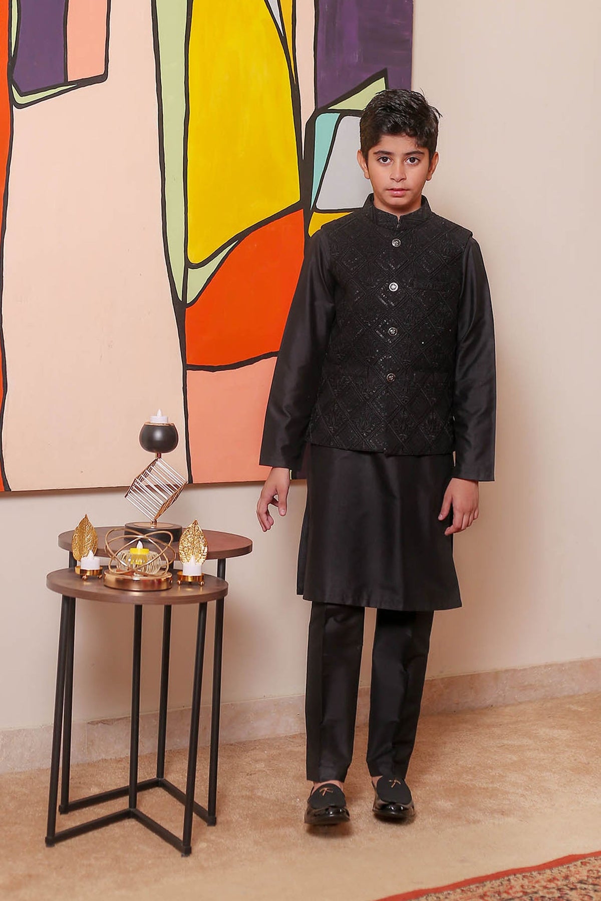 Real Image Kids Waist Coat Collection'2025-OKW-044 Smart Fit Black