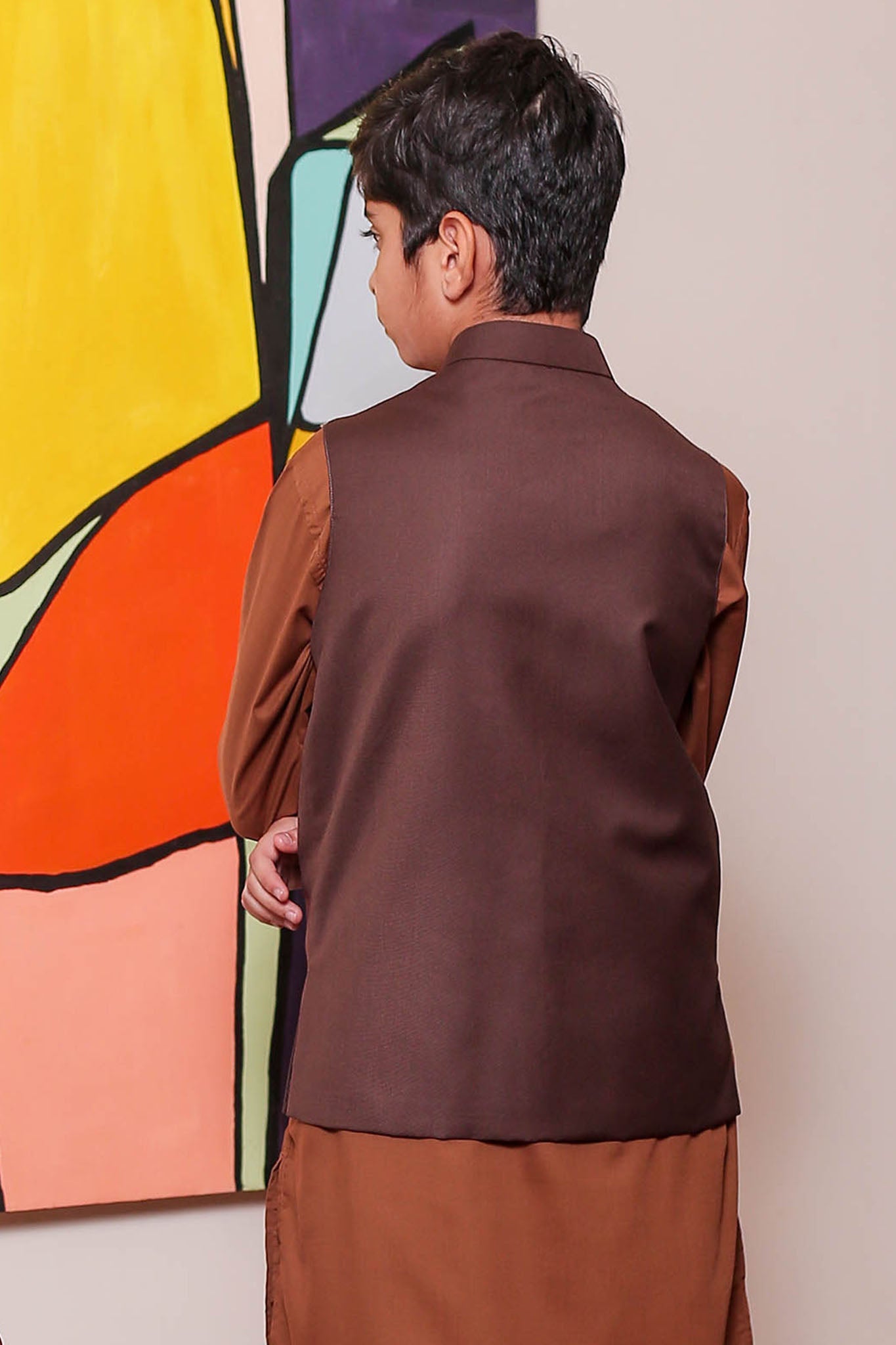 Real Image Kids Waist Coat Collection'2025-OKW-034 Smart Fit Brown