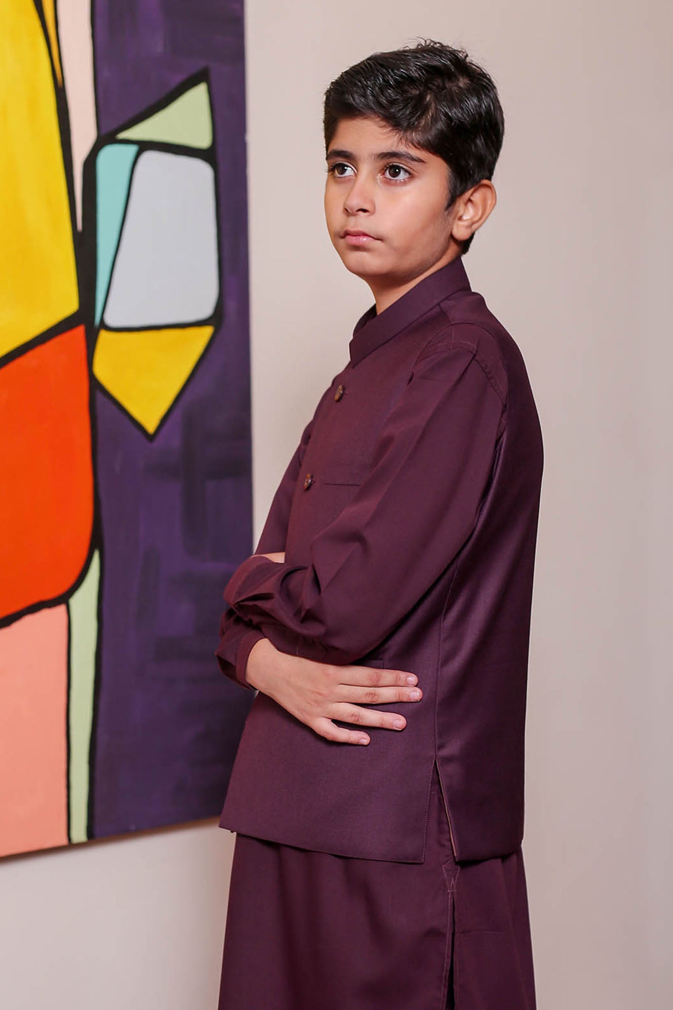 Real Image Kids Waist Coat Collection'2025-OKW-038A Smart Fit Burgundy