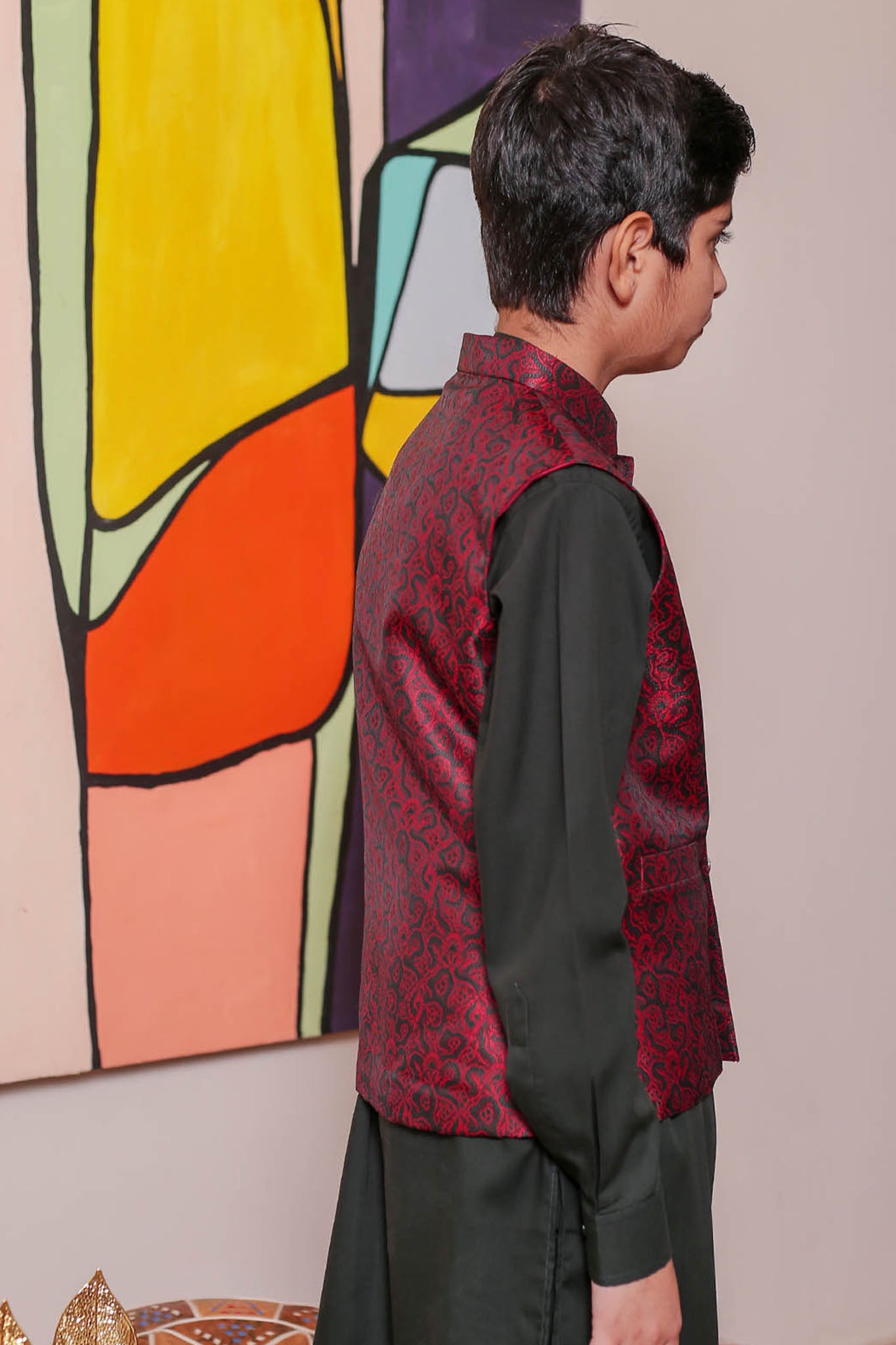 Real Image Kids Waist Coat Collection'2025-OKW-043 Smart Fit Maroon