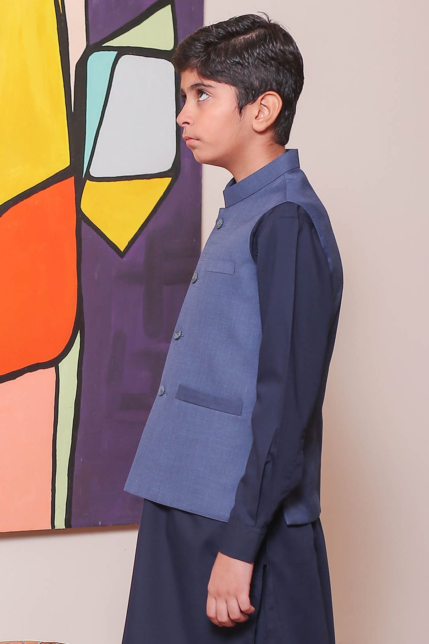 Real Image Kids Waist Coat Collection'2025-OKW-033 Smart Fit Blue