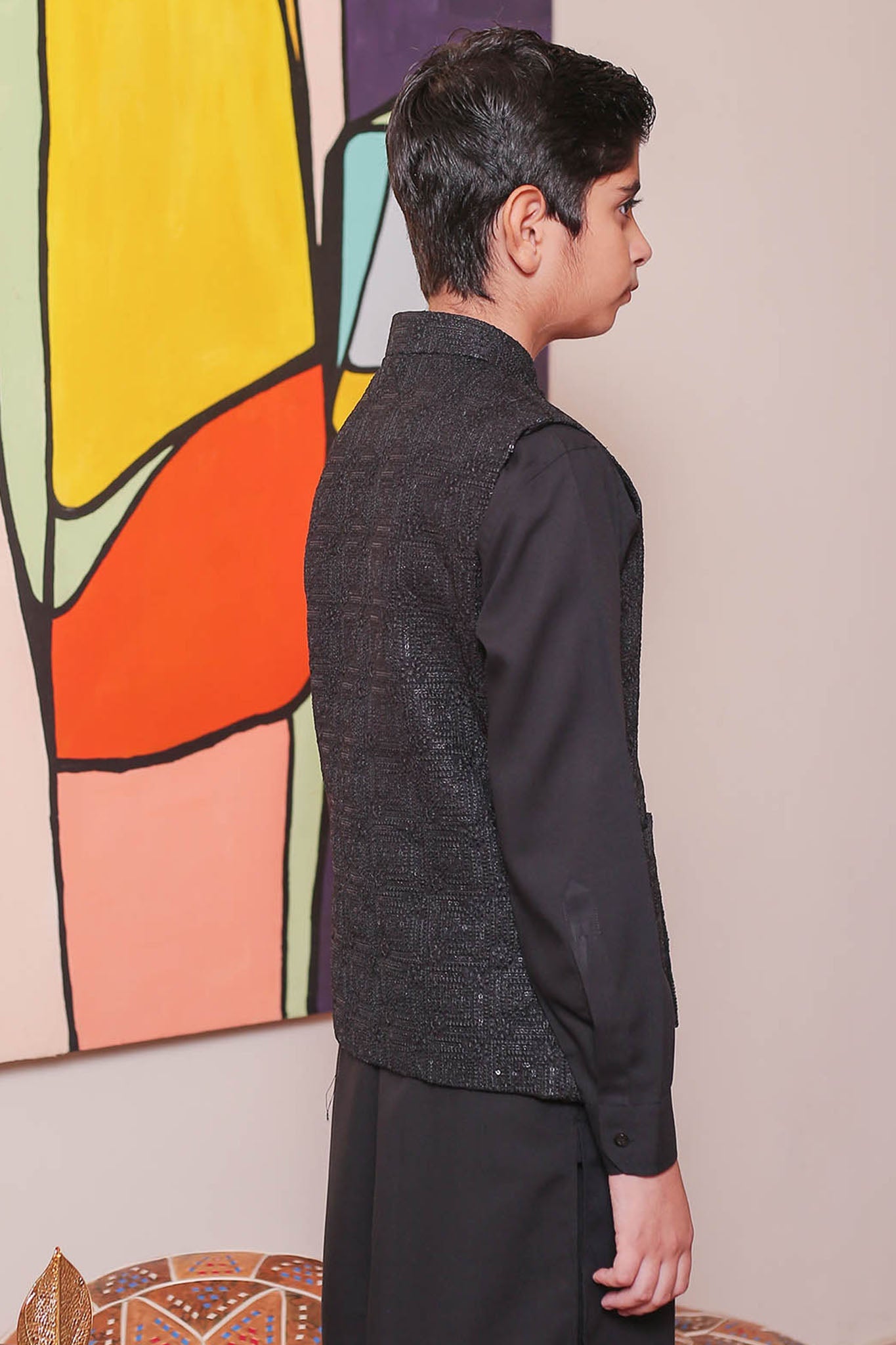 Real Image Kids Waist Coat Collection'2025-OKW-124 Smart Fit Black