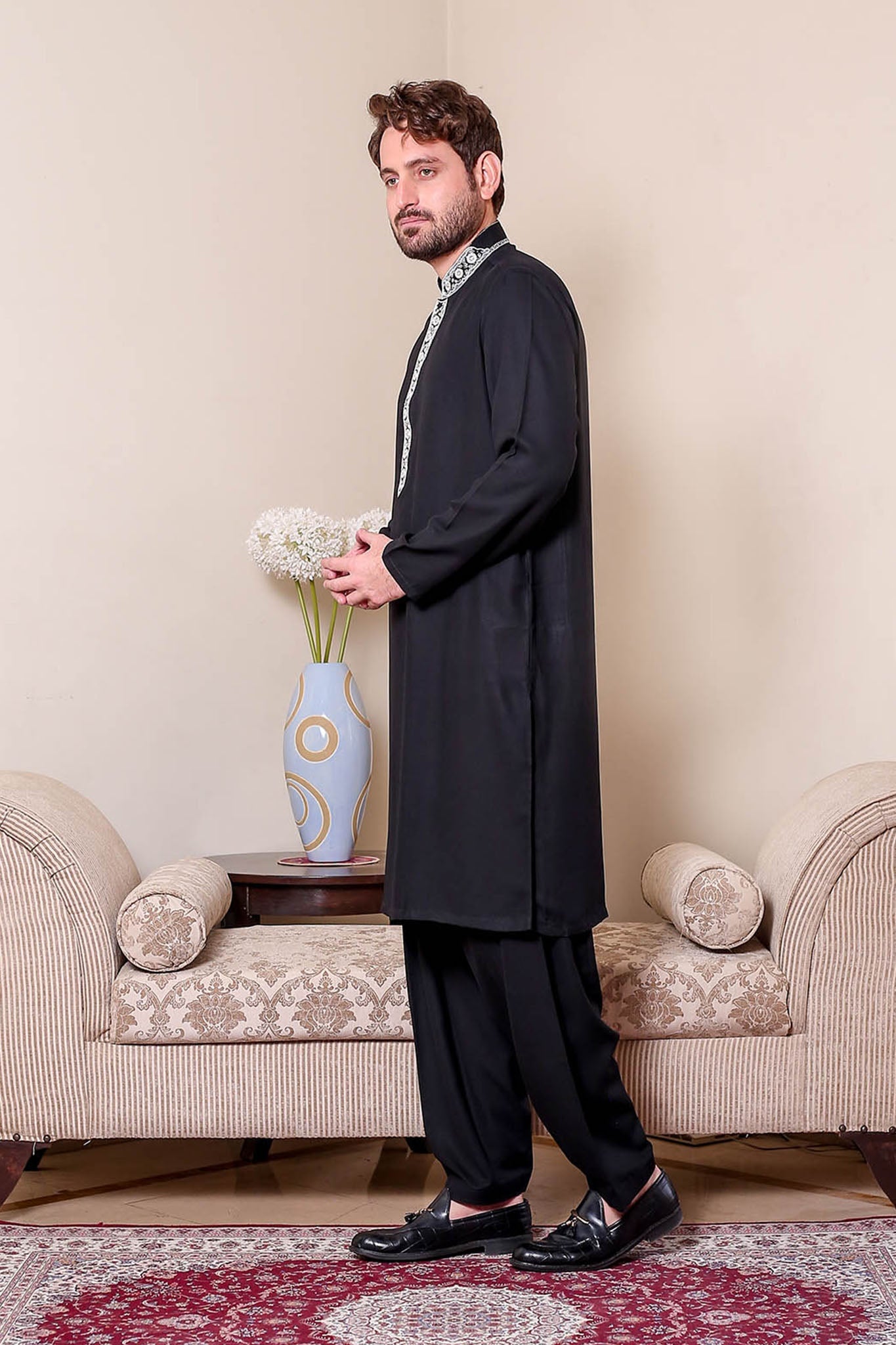 Real Image Mens Kurta Shalwar Winter Collection'2025-D-270 Black