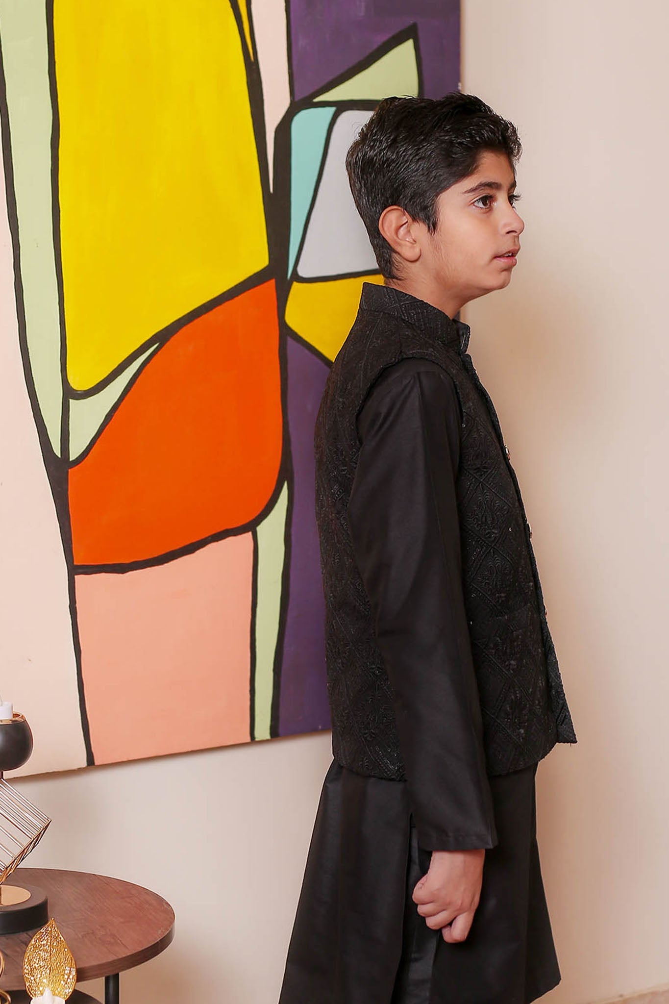 Real Image Kids Waist Coat Collection'2025-OKW-044 Smart Fit Black