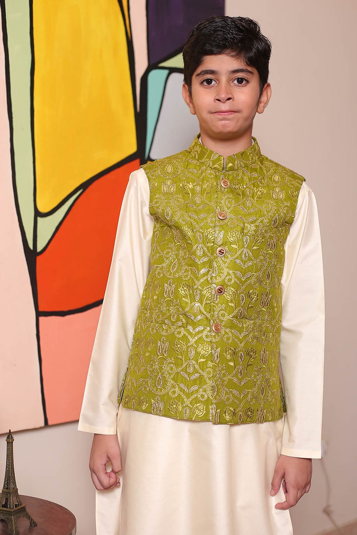Real Image Kids Waist Coat Collection'2025-OKW-050 Smart Fit Green