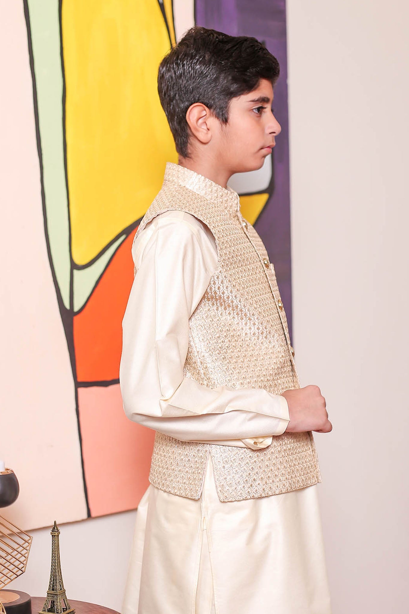 Real Image Kids Waist Coat Collection'2025-OKW-049 Smart Fit Gold