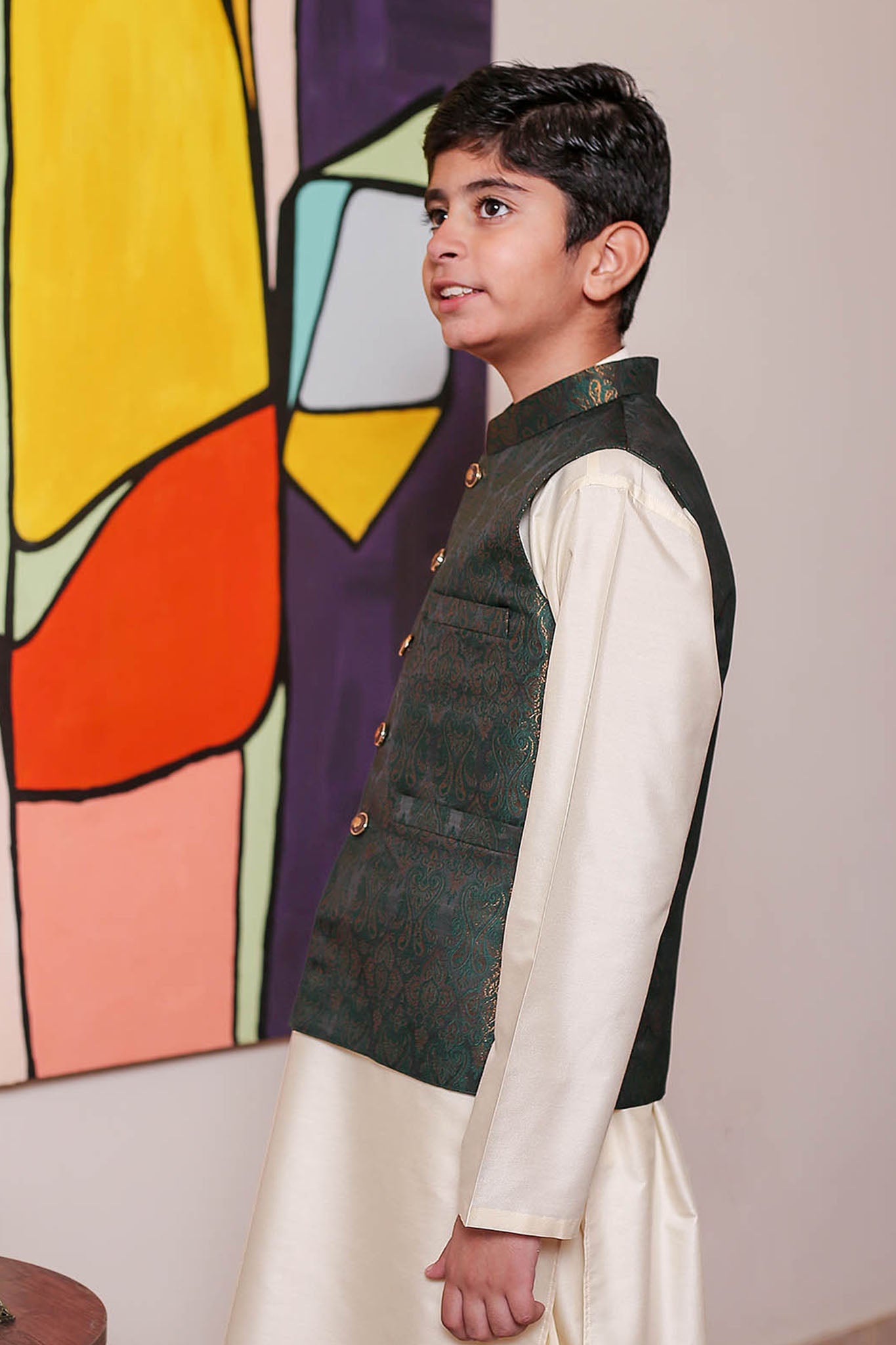 Real Image Kids Waist Coat Collection'2025-OKW-048 Smart Fit Dark Green