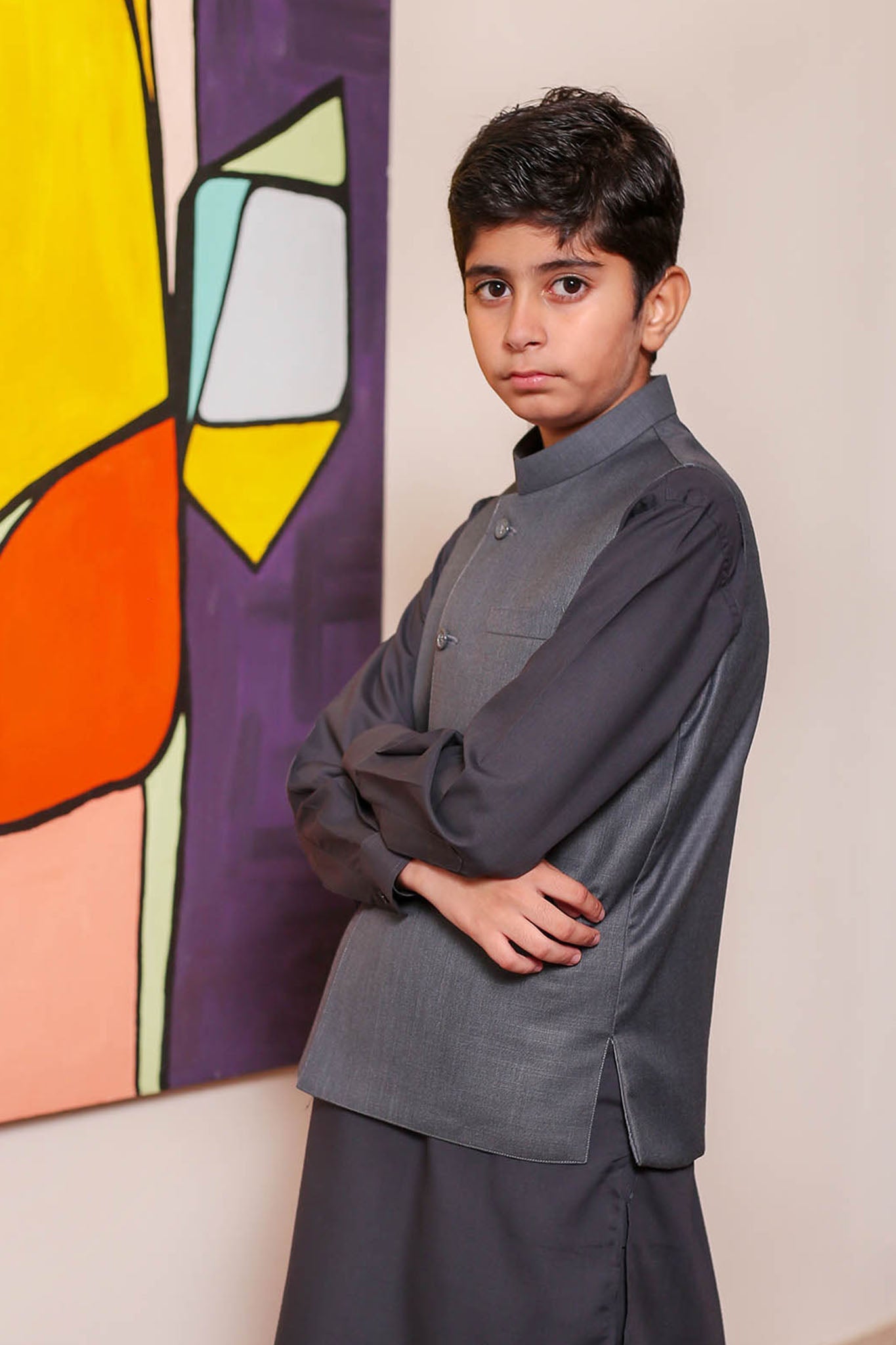 Real Image Kids Waist Coat Collection'2025-OKW-028 Smart Fit Grey