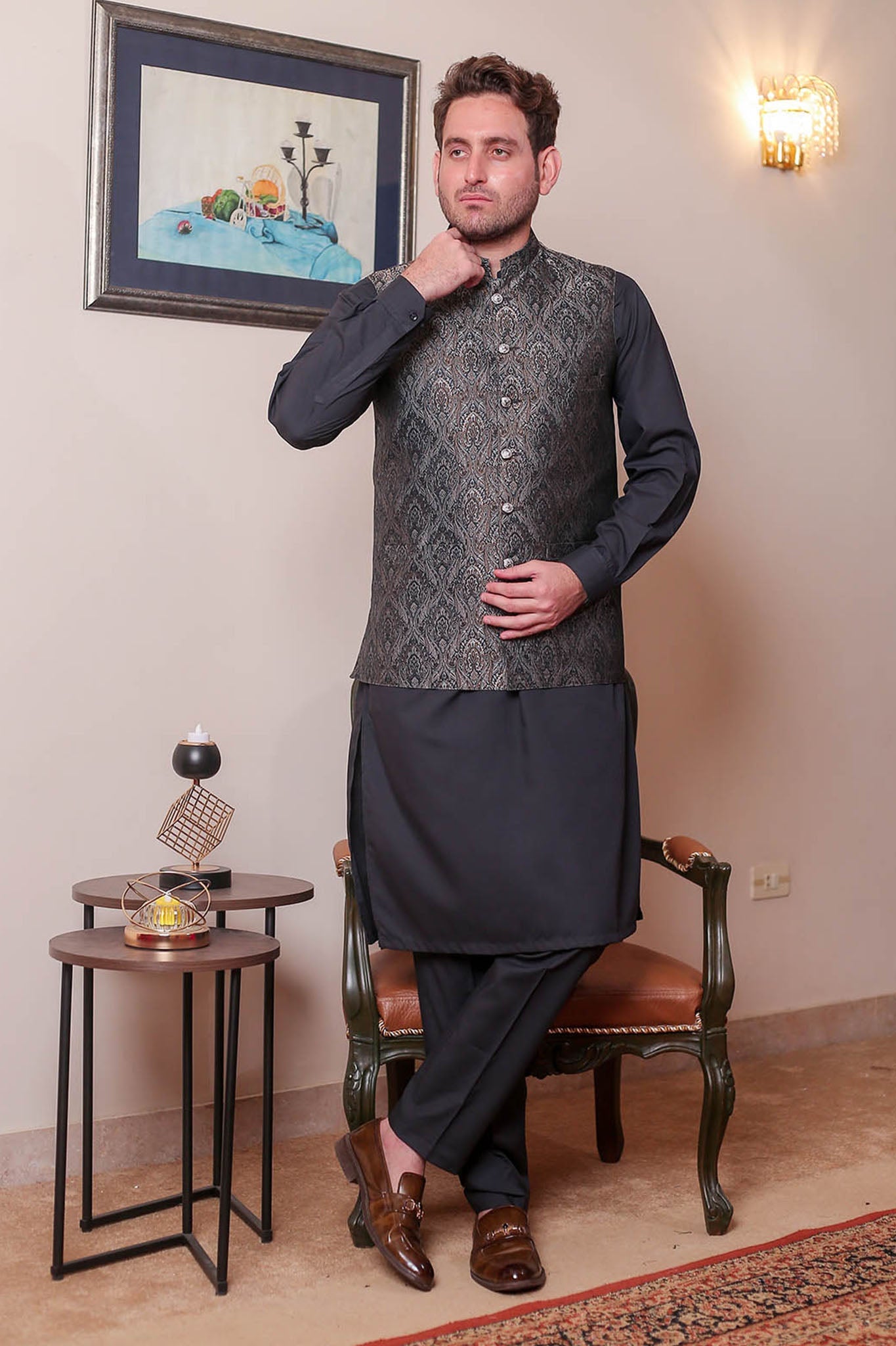 Real Image Mens Waist Coat Collection'2025-WP - 159 Dark Grey