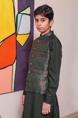 Real Image Kids Waist Coat Collection'2025-OKW-048A Smart Fit Dark Green