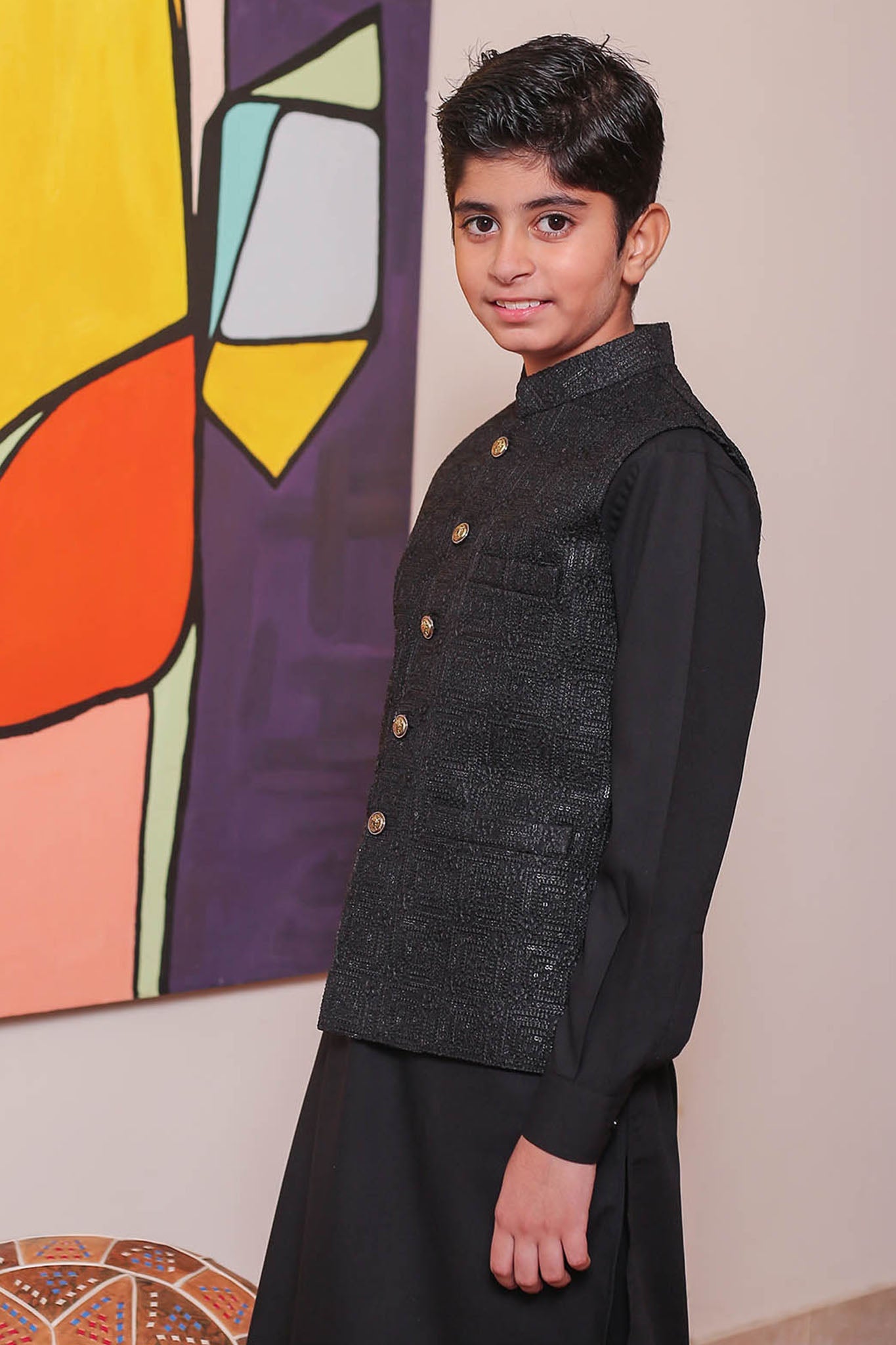 Real Image Kids Waist Coat Collection'2025-OKW-124 Smart Fit Black