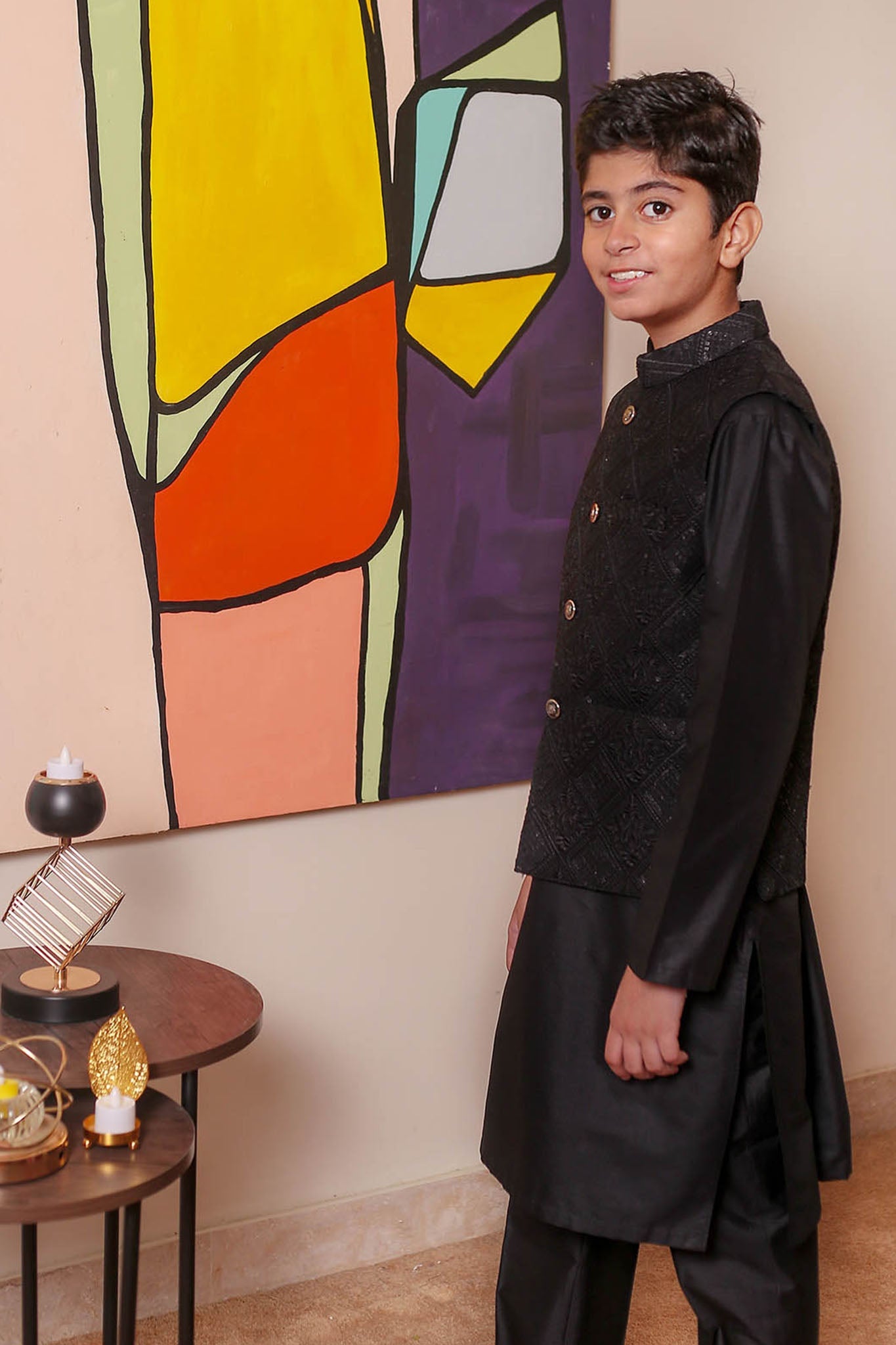 Real Image Kids Waist Coat Collection'2025-OKW-044 Smart Fit Black