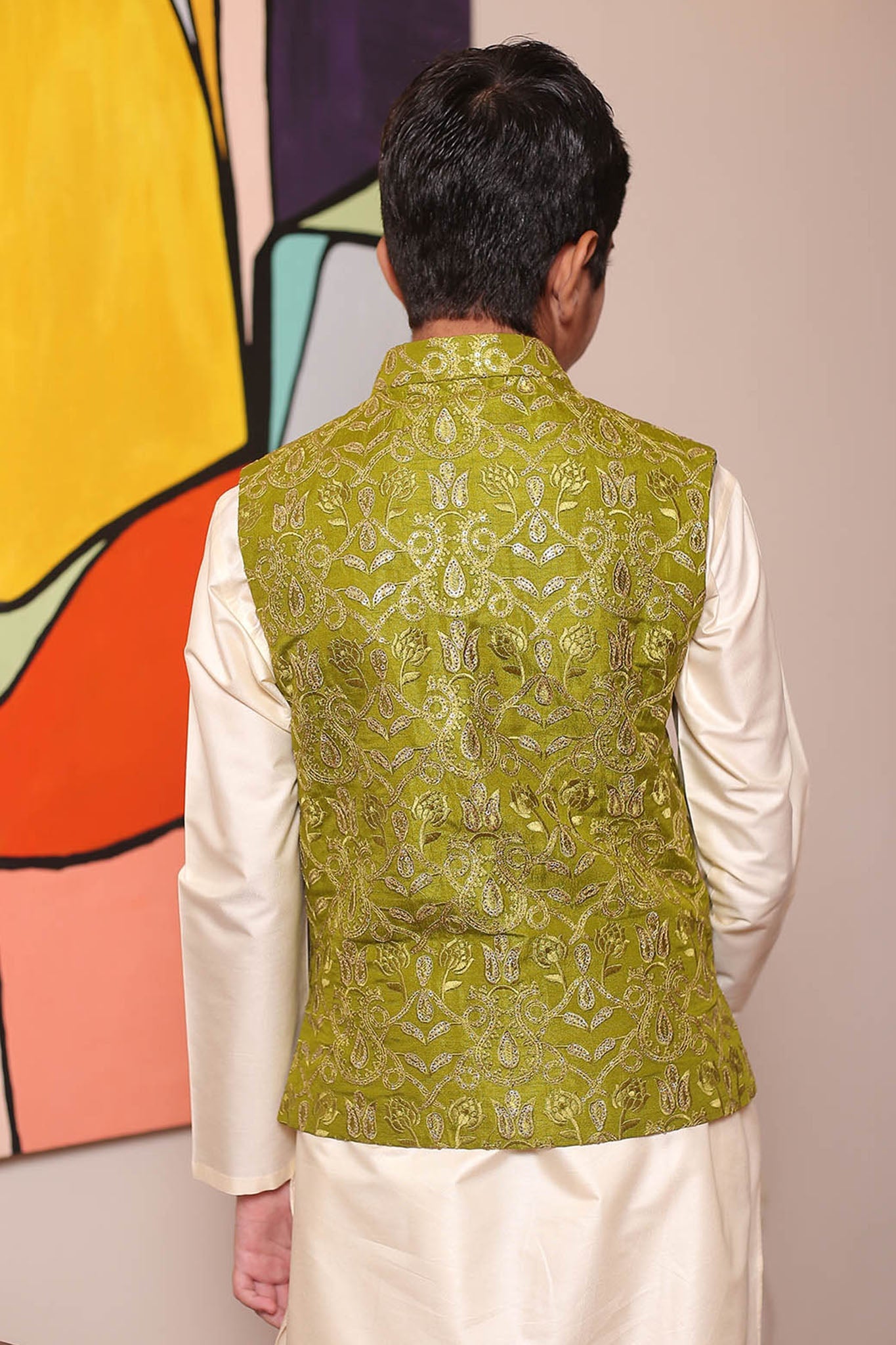 Real Image Kids Waist Coat Collection'2025-OKW-050 Smart Fit Green