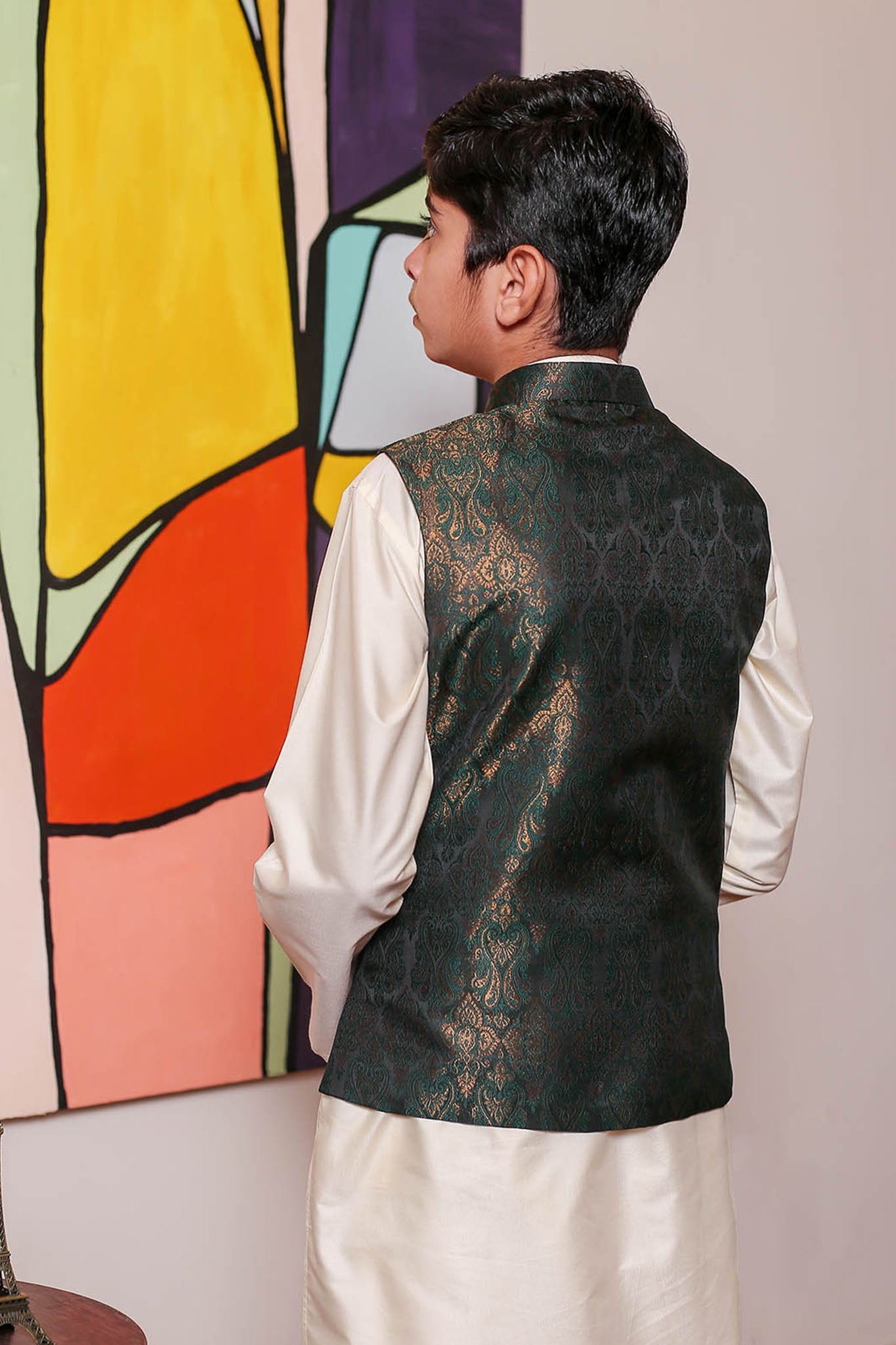 Real Image Kids Waist Coat Collection'2025-OKW-048 Smart Fit Dark Green
