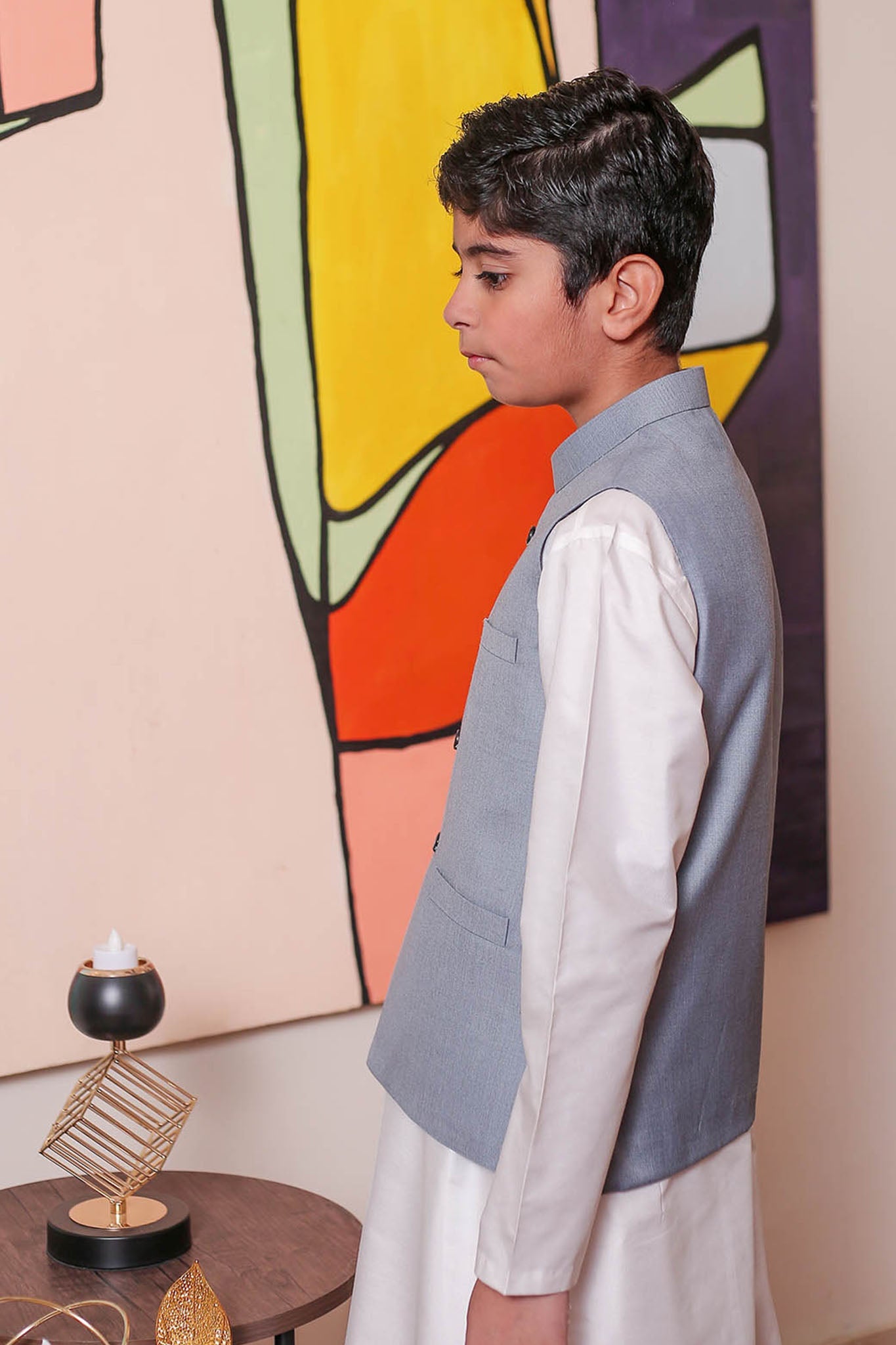 Real Image Kids Waist Coat Collection'2025-OKW-039 Smart Fit Ash Grey