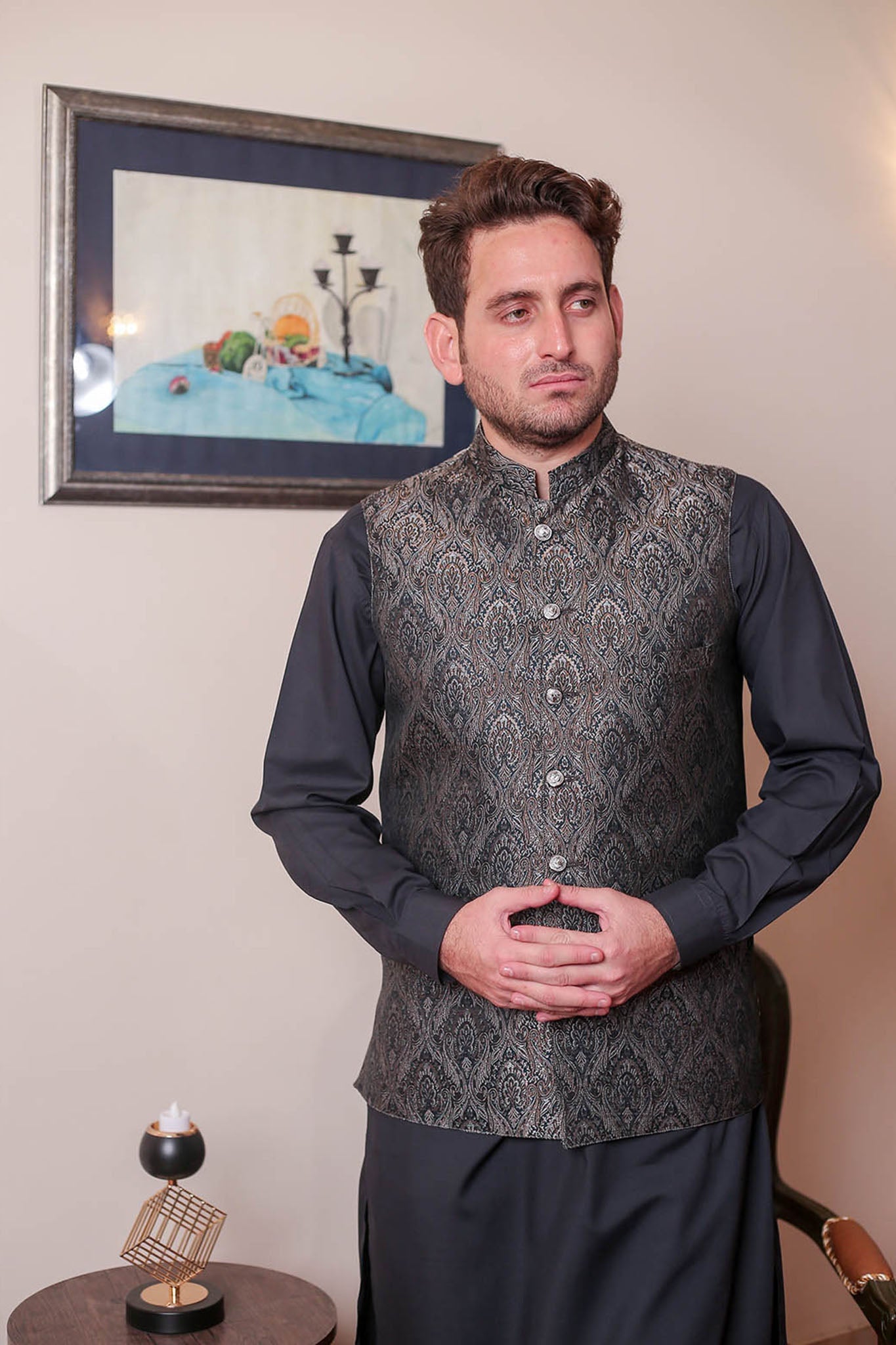 Real Image Mens Waist Coat Collection'2025-WP - 159 Dark Grey