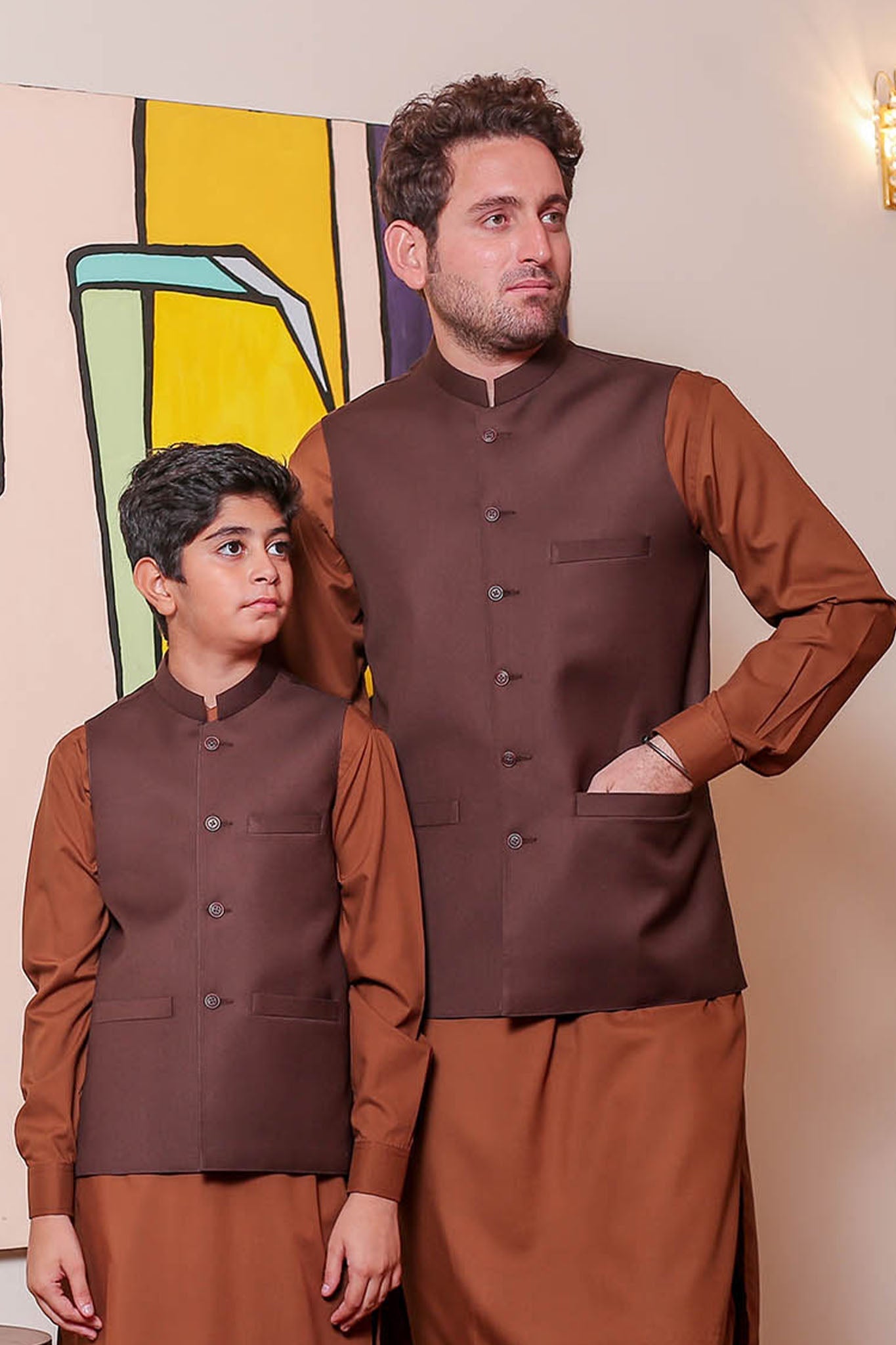 Real Image Kids Waist Coat Collection'2025-OKW-034 Smart Fit Brown