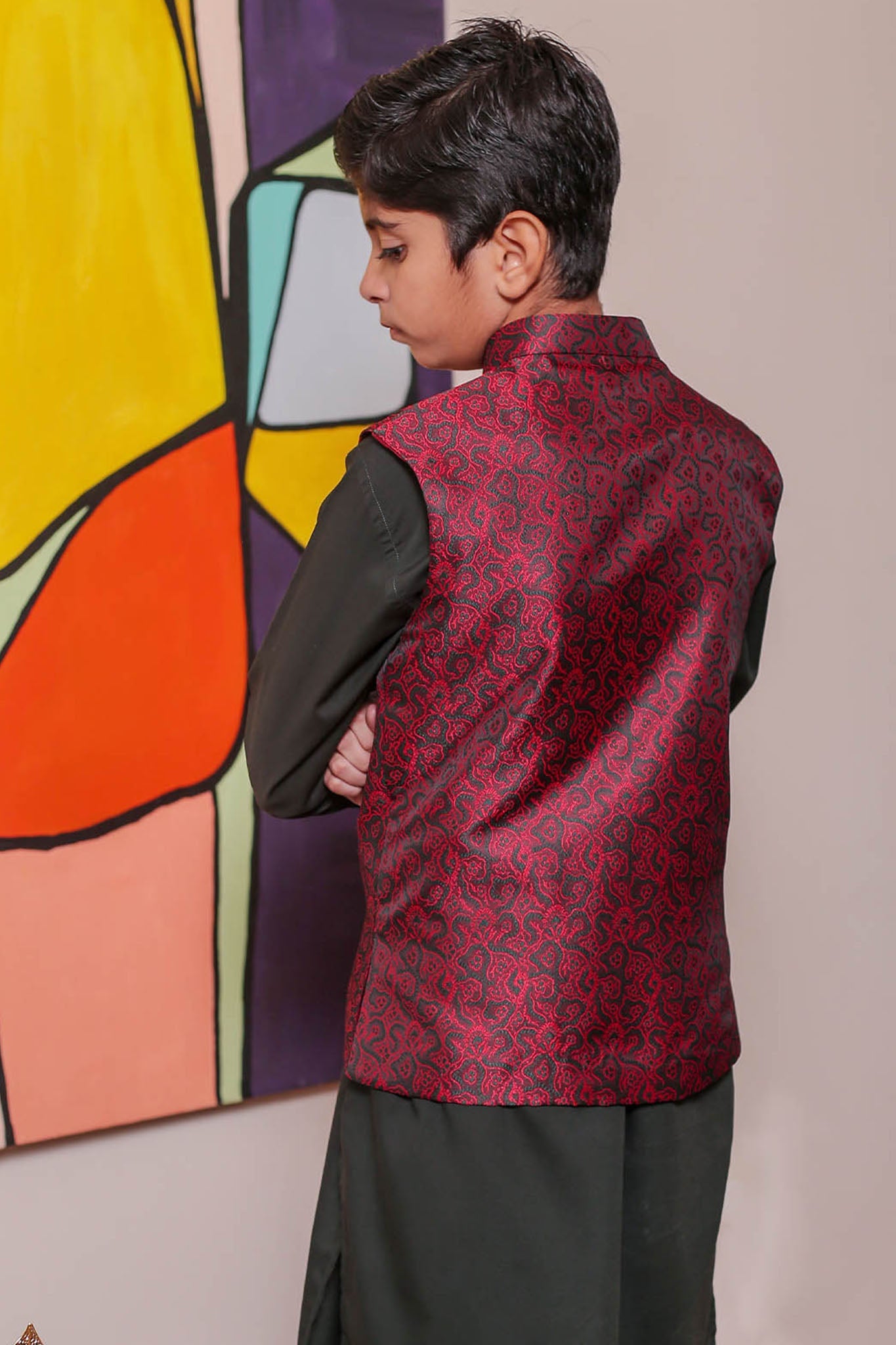 Real Image Kids Waist Coat Collection'2025-OKW-043 Smart Fit Maroon