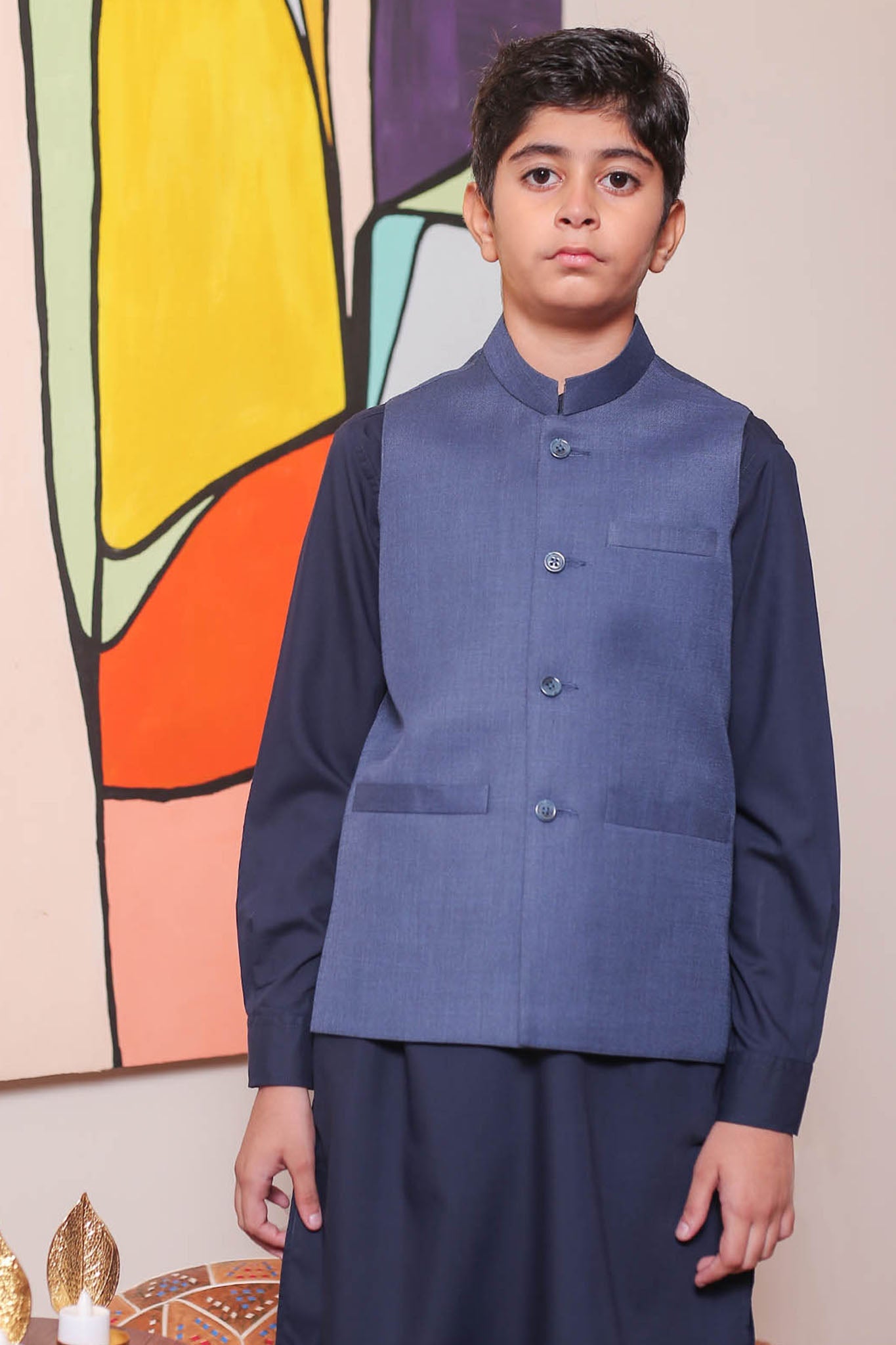 Real Image Kids Waist Coat Collection'2025-OKW-033 Smart Fit Blue