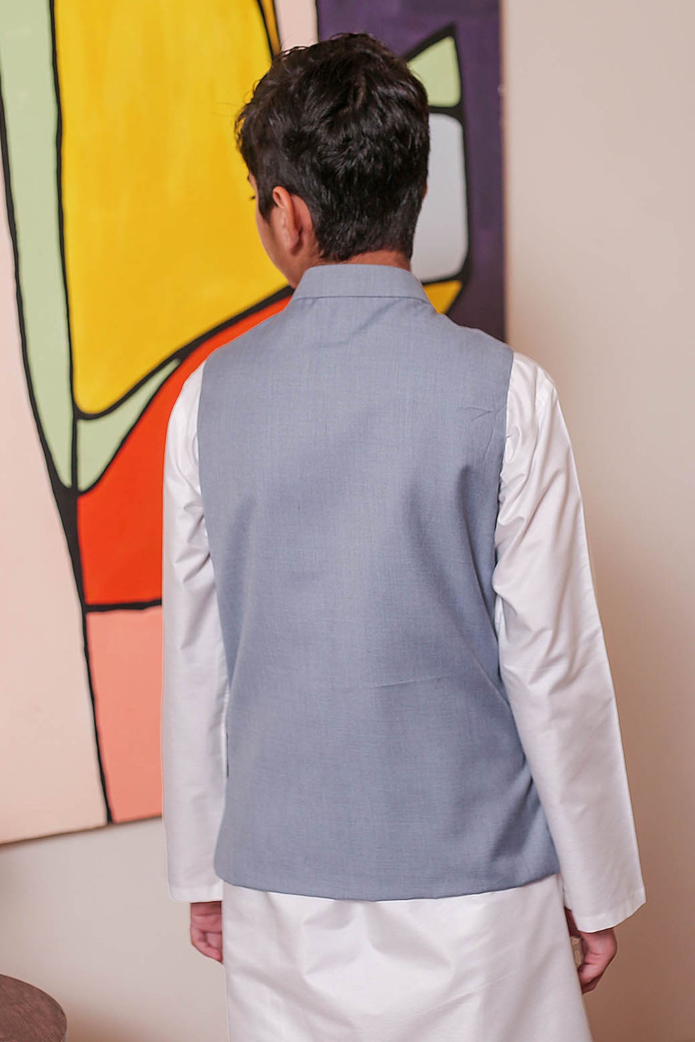 Real Image Kids Waist Coat Collection'2025-OKW-039 Smart Fit Ash Grey