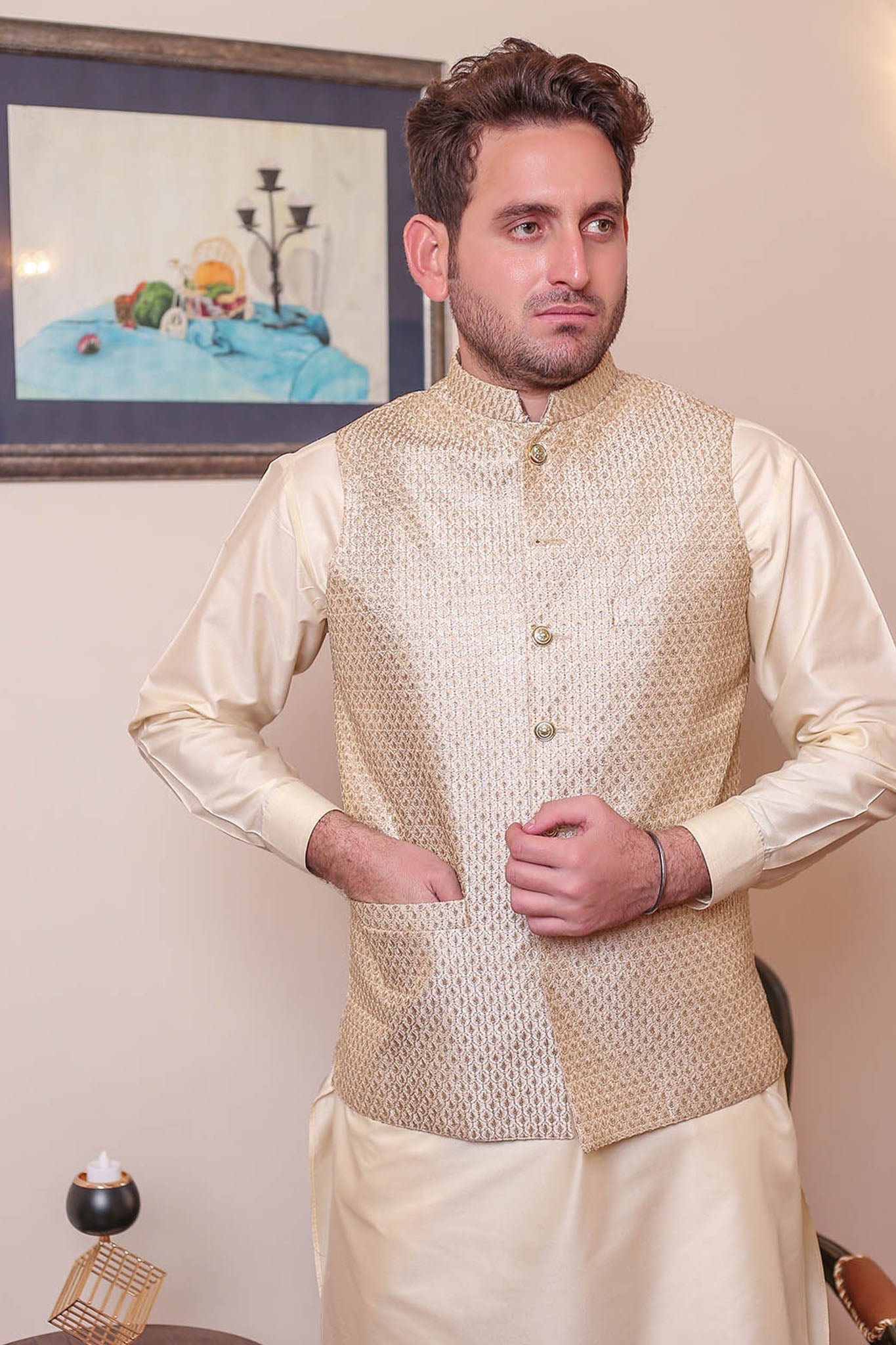 Real Image Mens Waist Coat Collection'2025-OW - 049 Gold