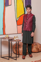 Real Image Kids Waist Coat Collection'2025-OKW-043 Smart Fit Maroon