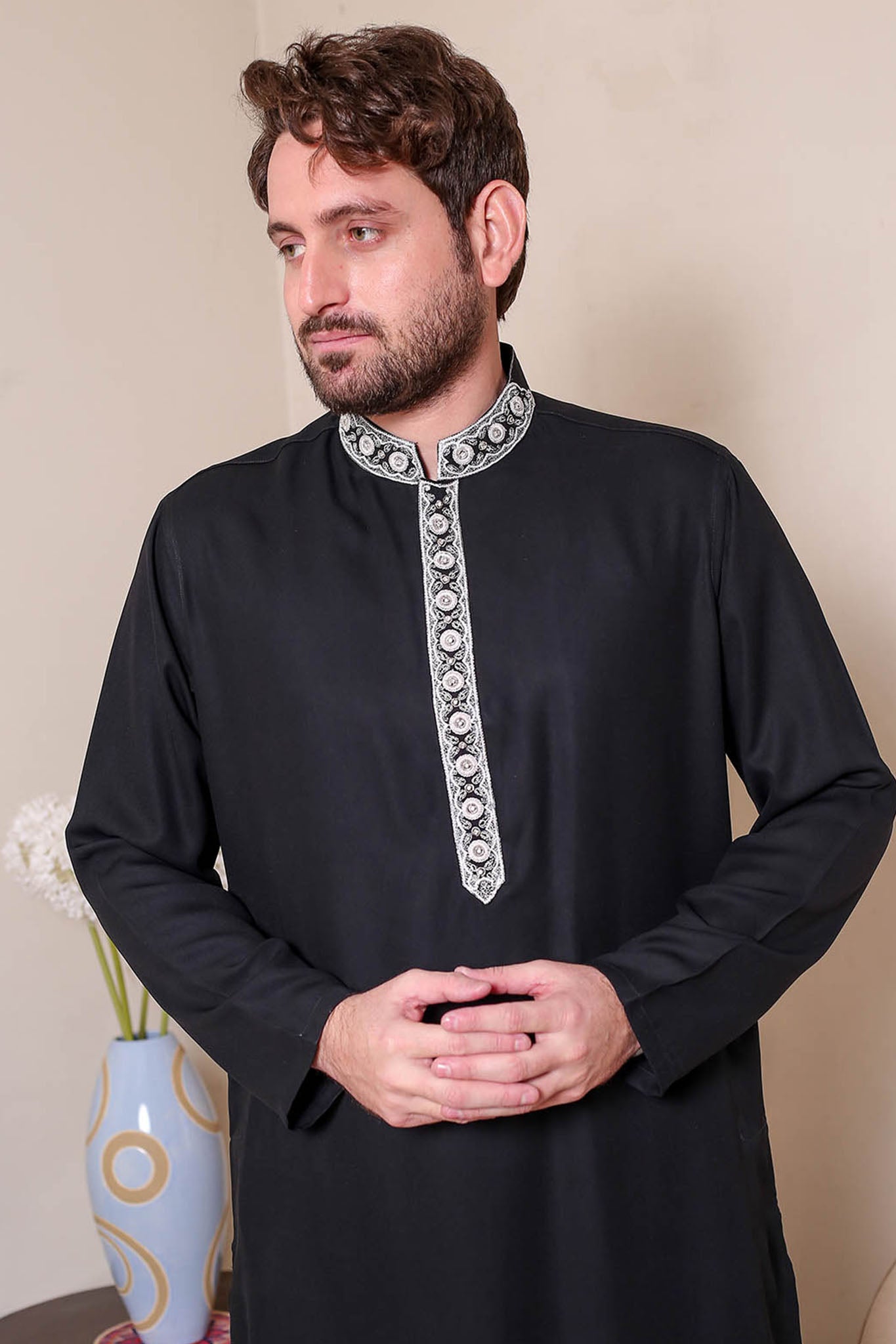 Real Image Mens Kurta Shalwar Winter Collection'2025-D-270 Black