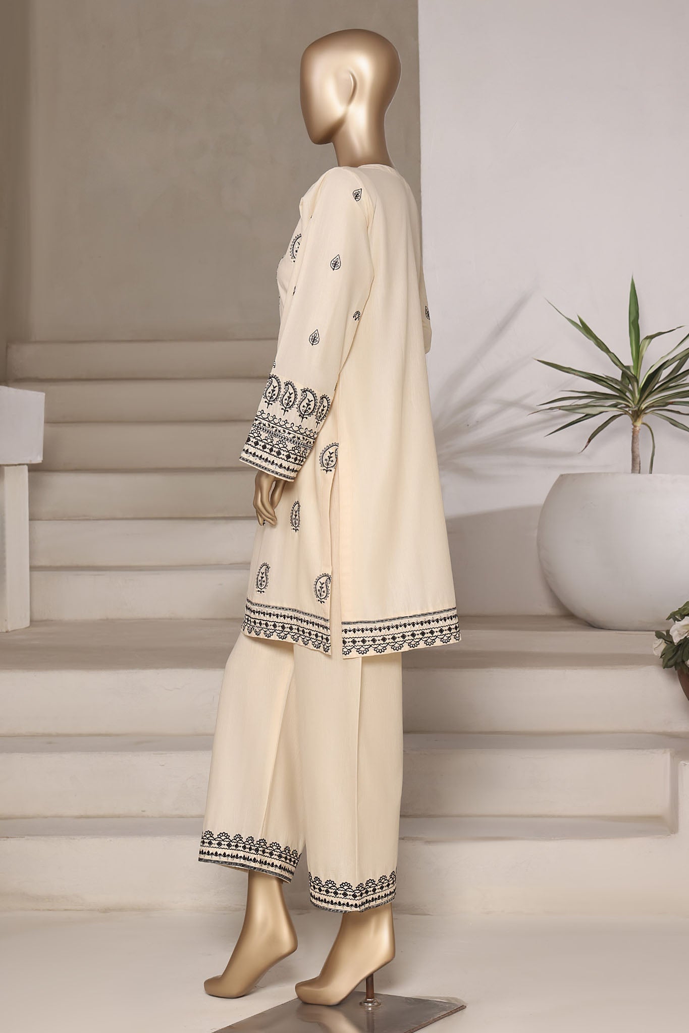 Vybe By Sada Bahar Stitched 2 Piece Emb Cotton Collection'2025-MEL-03-Cream