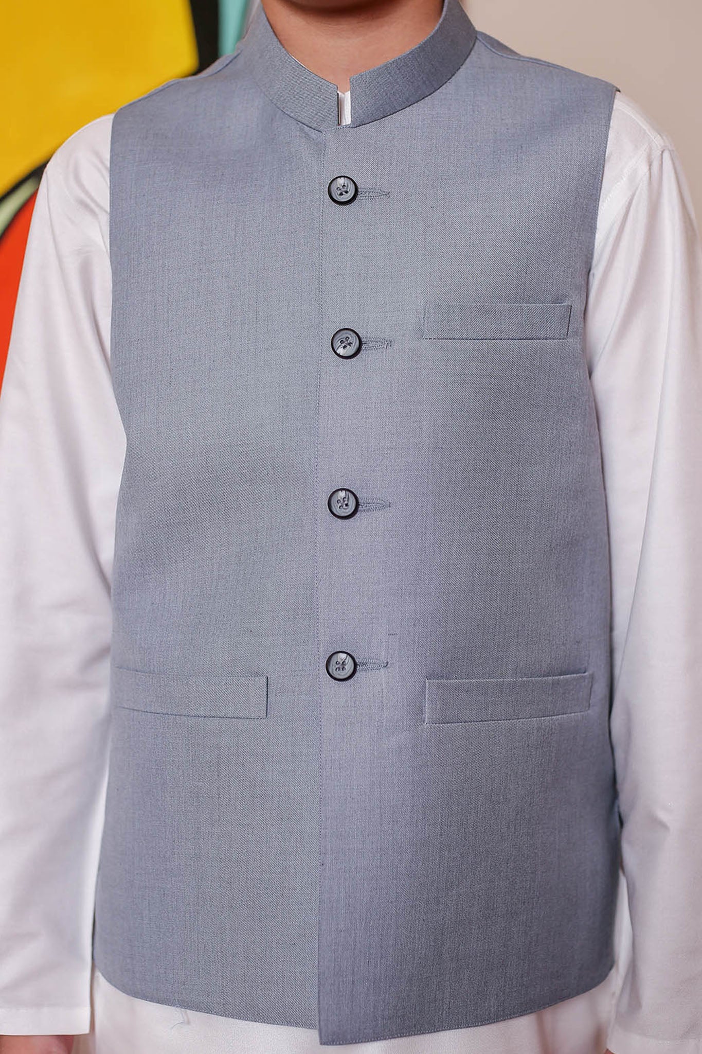Real Image Kids Waist Coat Collection'2025-OKW-039 Smart Fit Ash Grey