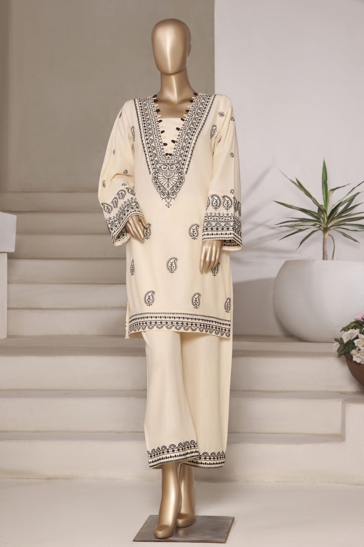 Vybe By Sada Bahar Stitched 2 Piece Emb Cotton Collection'2025-MEL-03-Cream