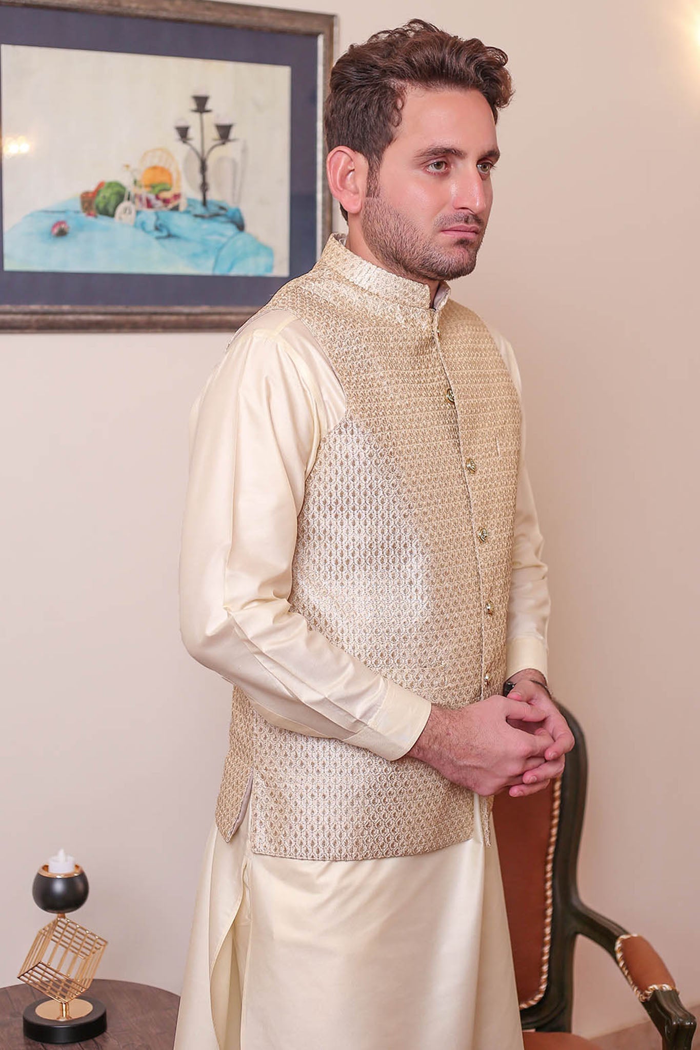 Real Image Mens Waist Coat Collection'2025-OW - 049 Gold