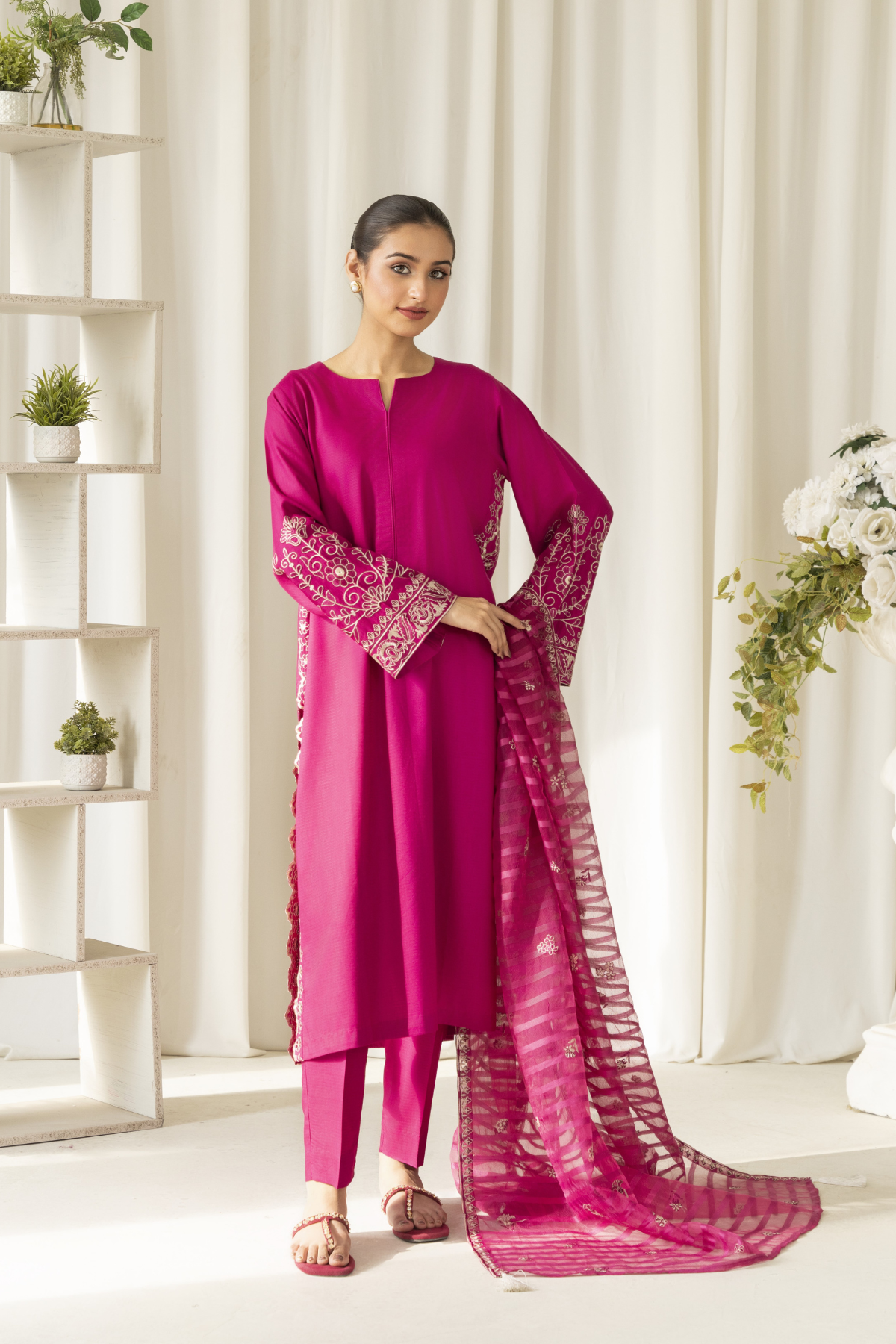 La Rosaa Stitched 2 Piece Emb Cotton Collection-Orchid- 2Pc