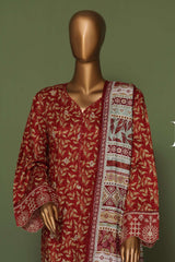 Bin Saeed Stitched 3 Piece Exclusive Emb Cotton Vol-02 Collection'2024-WC-1258-Maroon