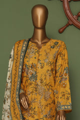 Bin Saeed Stitched 3 Piece Exclusive Emb Cotton Vol-02 Collection'2024-WC-1259-Yellow