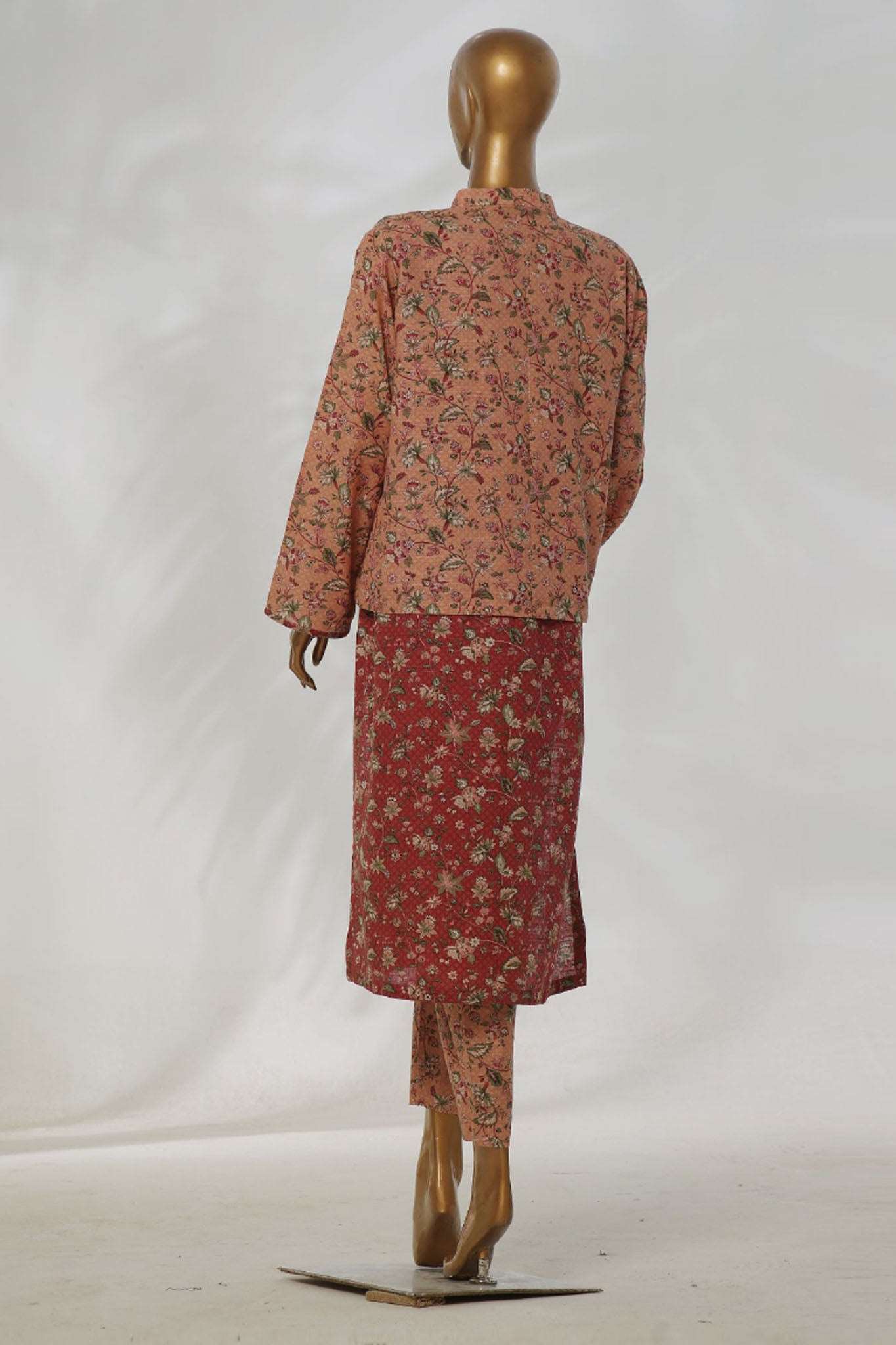 Bin Saeed Stitched 3 Piece Printed Khaddar Vol-01 Jacket Collection'2024-WK-1294-Peach
