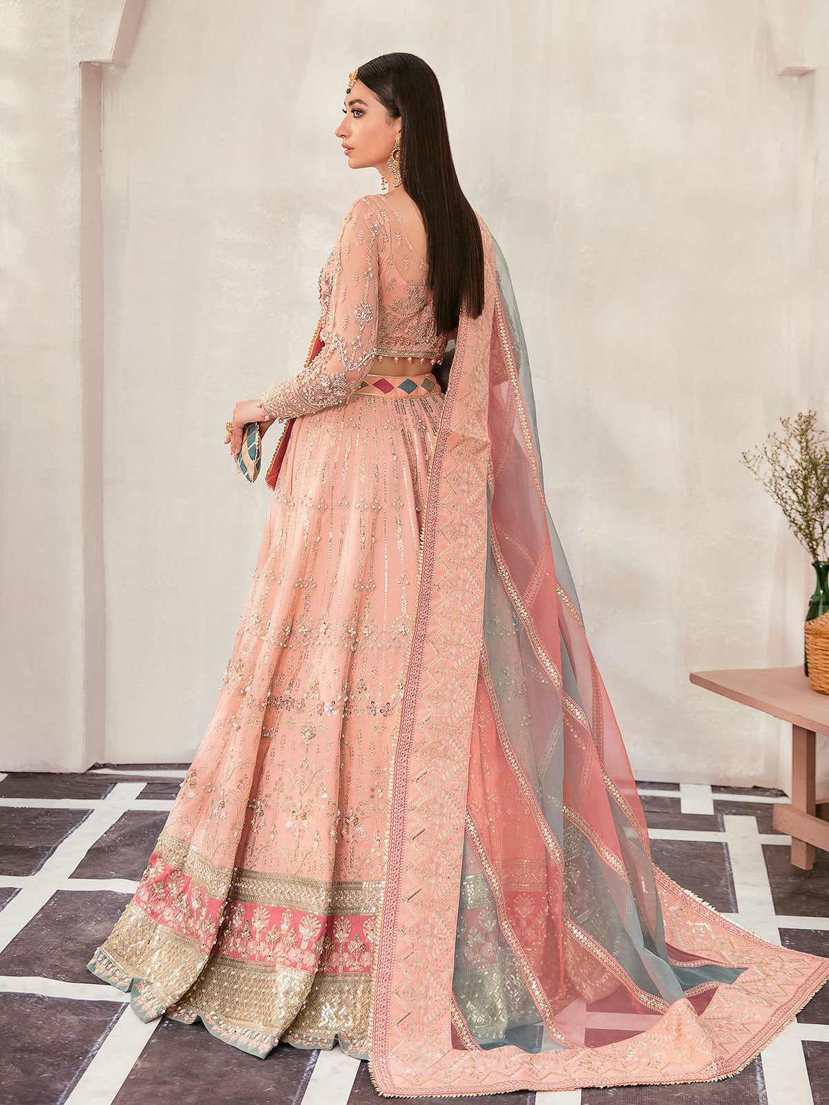Zaryaab By Gulaal Unstitched 3 Piece Wedding Formals Collection'2022-Afreen GL-WS-22V1-29 (peach lehnga choli)