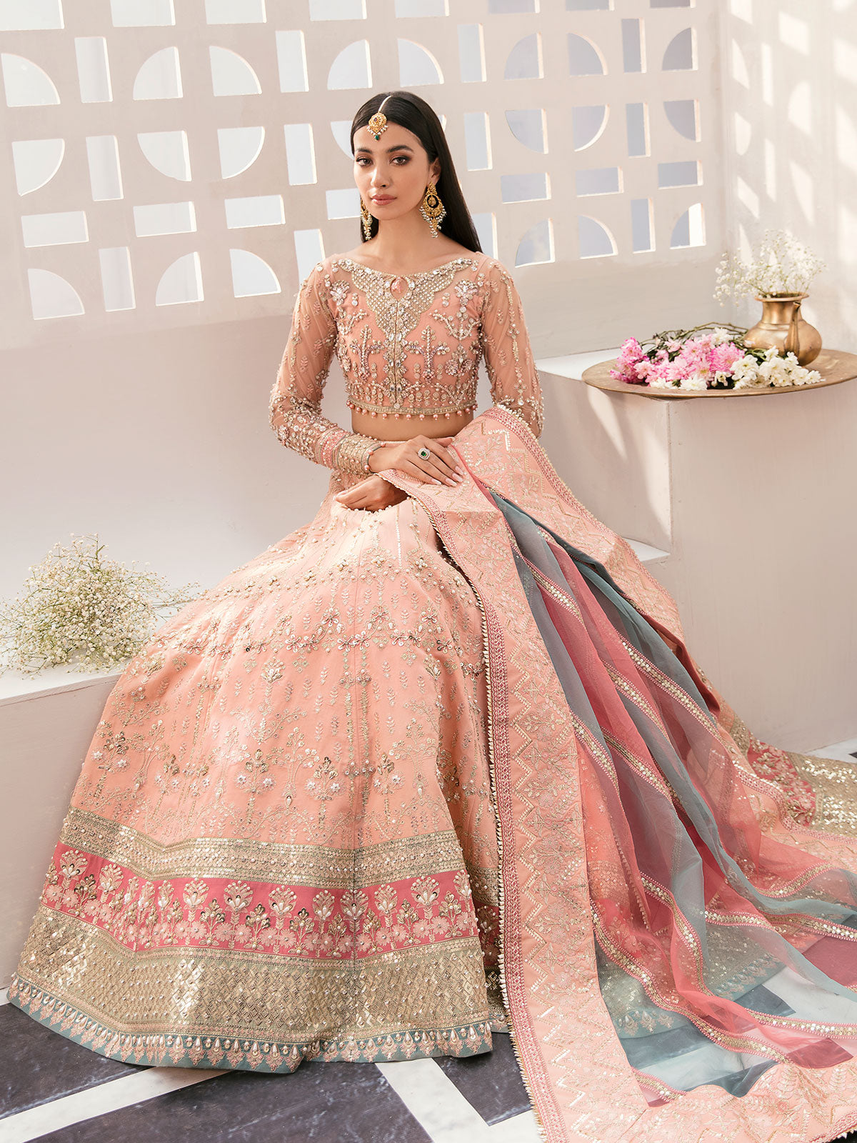 Zaryaab By Gulaal Unstitched 3 Piece Wedding Formals Collection'2022-Afreen GL-WS-22V1-29 (peach lehnga choli)