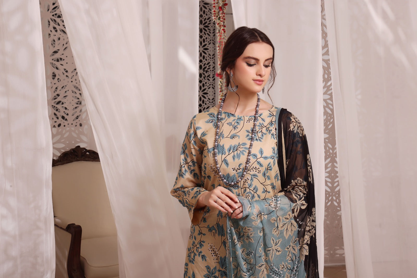 Feathers Unstitched 3 Piece Summer Collection-TENDER FROST-FT217