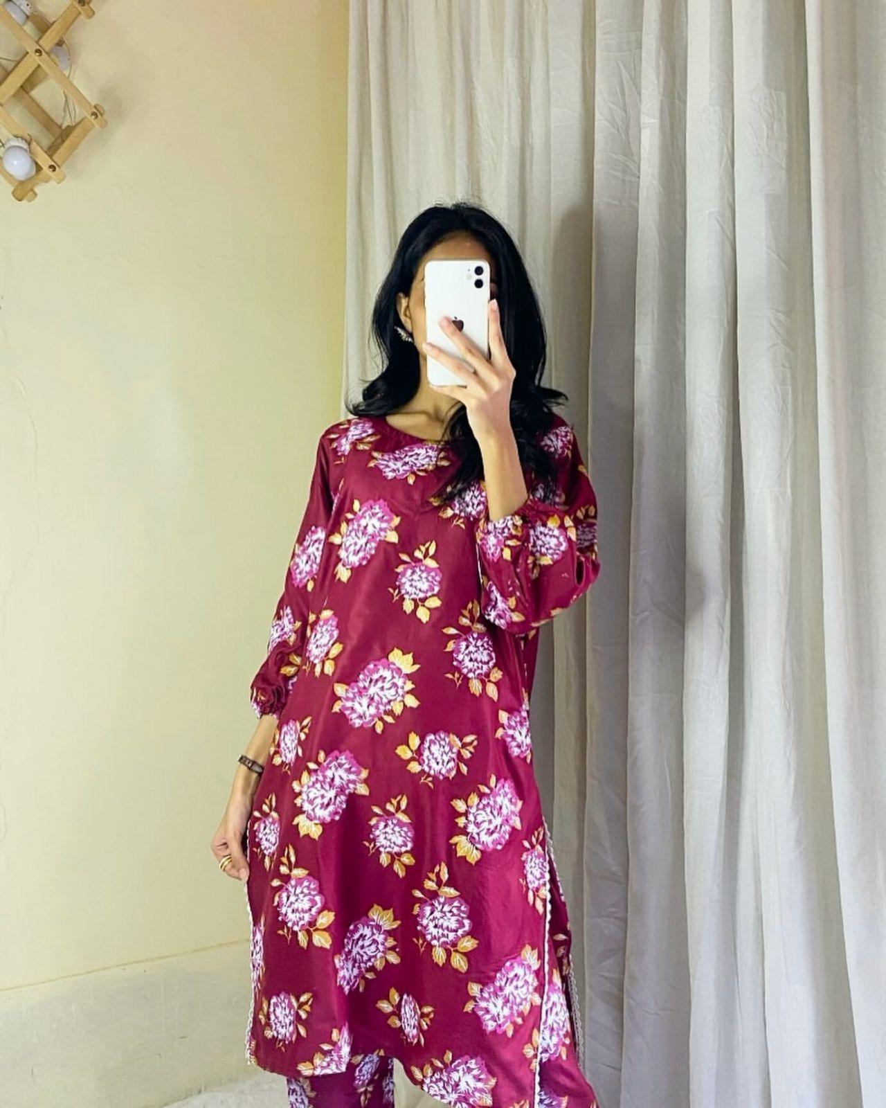 Zaib E Hoor Flower Print 2Pcs Stitched