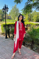 Zaman By MNM Stitched 3 Piece Winter Collection'2024-Scarlet