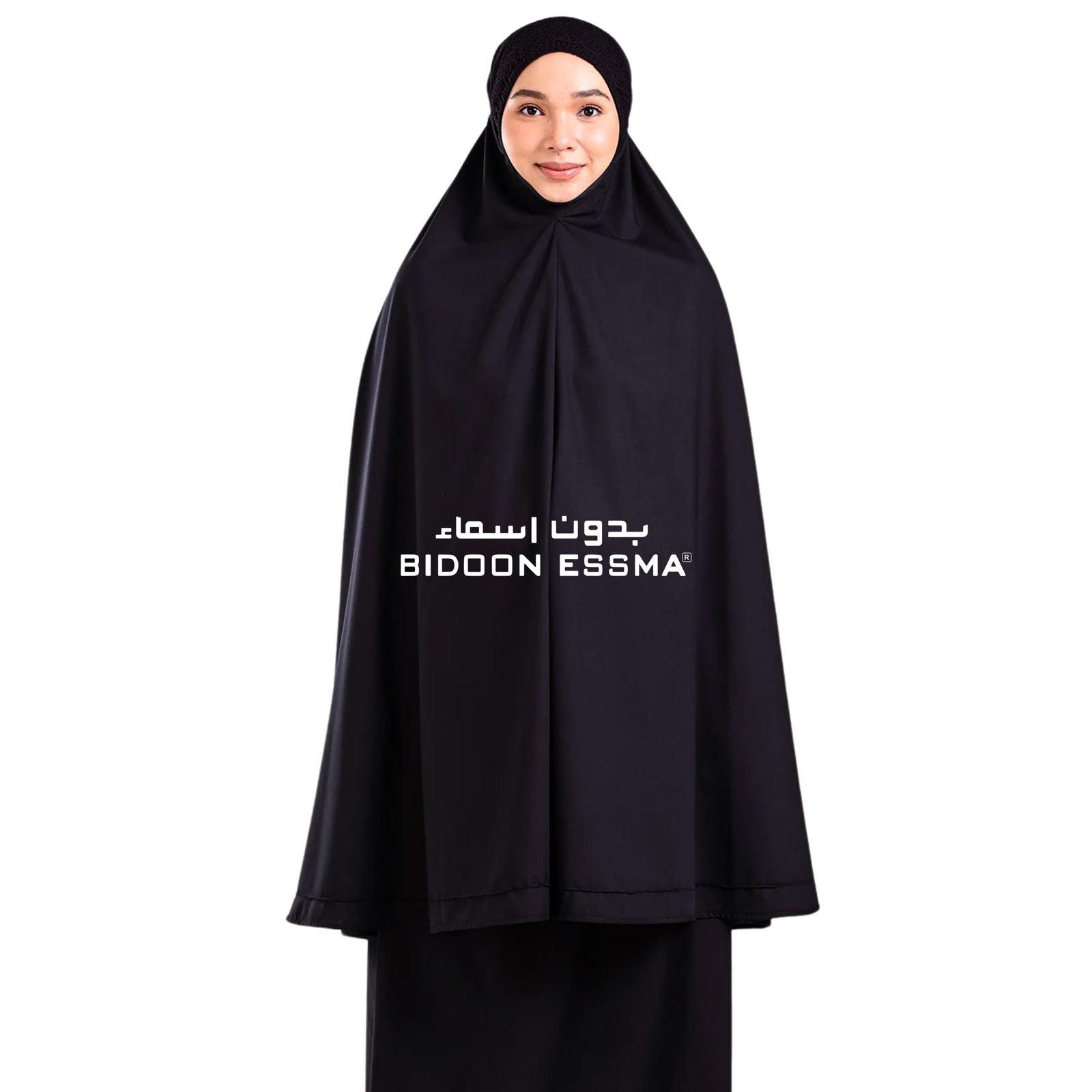 Bidoon Essma Namaz Chadar Luxury Soft Jet Black Imported Jersey Fabric With Bidoon Essma Brand Leather Patch Logo With Gift Box