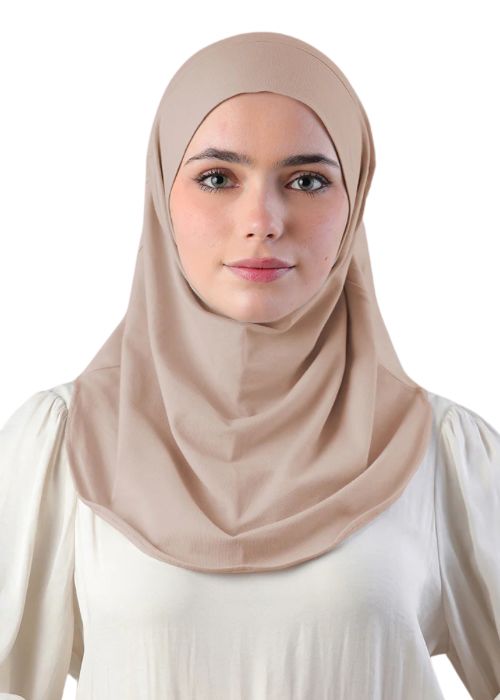 Bidoon Essma Al Amira Hijab-Plain Jersey Cotton - Beige