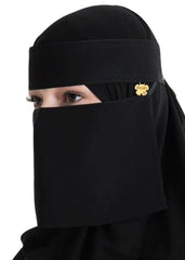 Bidoon Essma Arabic Saudi Niqab 6X12 Jet Black With Gold Plated Logo Single Elastic