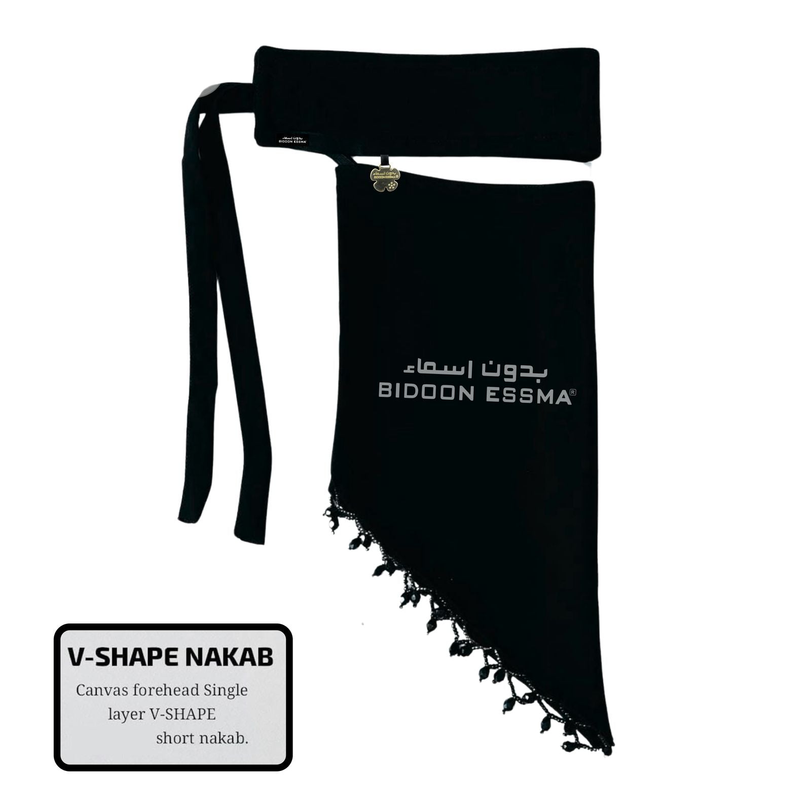 Bidoon Essma Naqab With Beads Work V Shape 7X12 Slanted Elastic