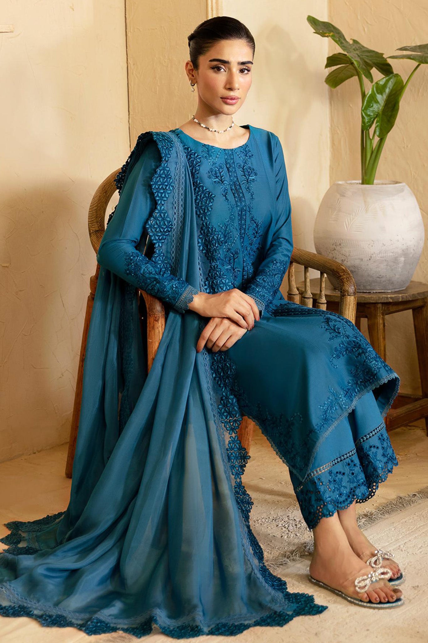 Luxe By Azure Unstitched 3 Piece Premium Cambric Collection'2024-04-Marine Whisper