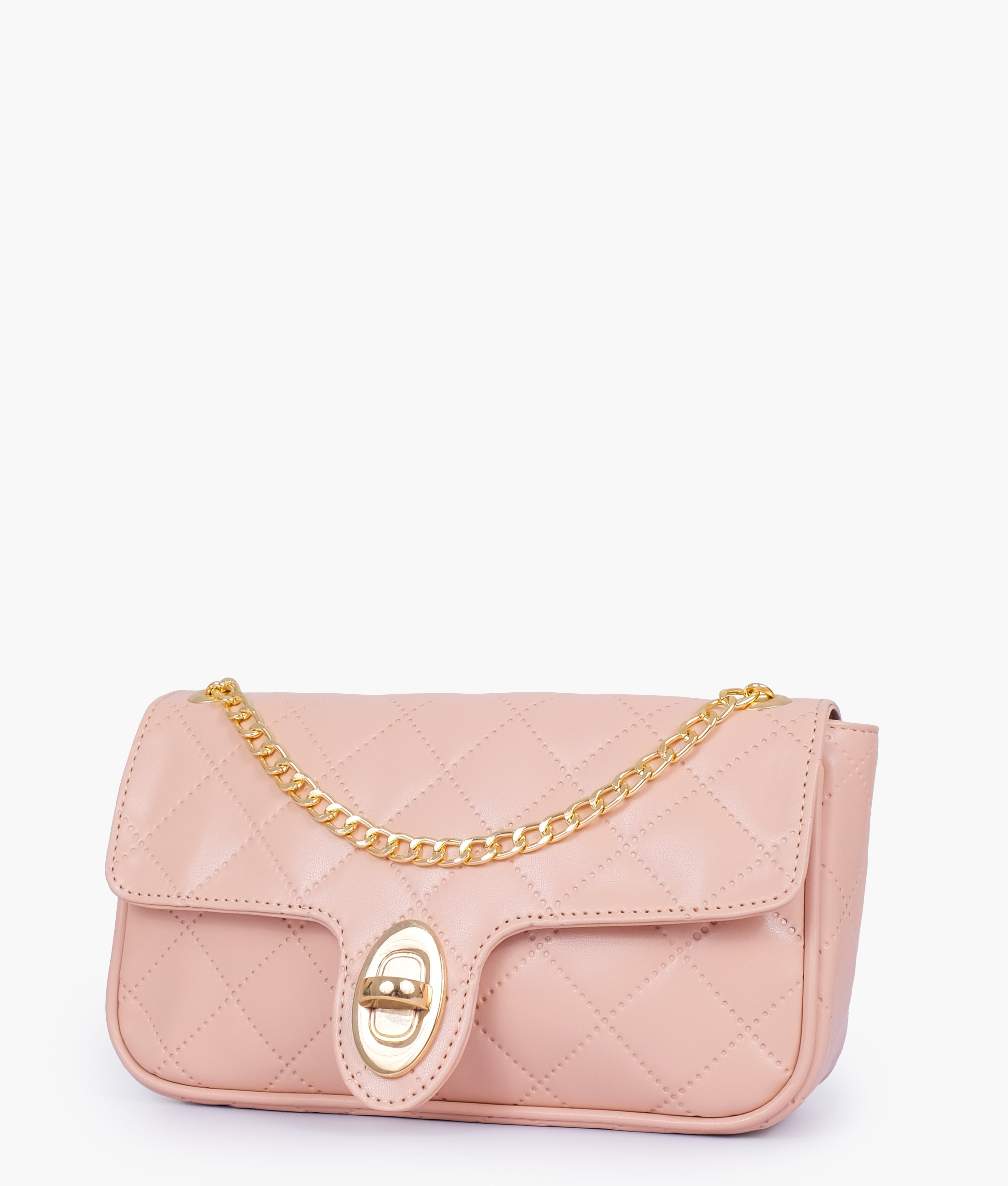 RTW Creation - Baby pink quilted small shoulder bag with chain