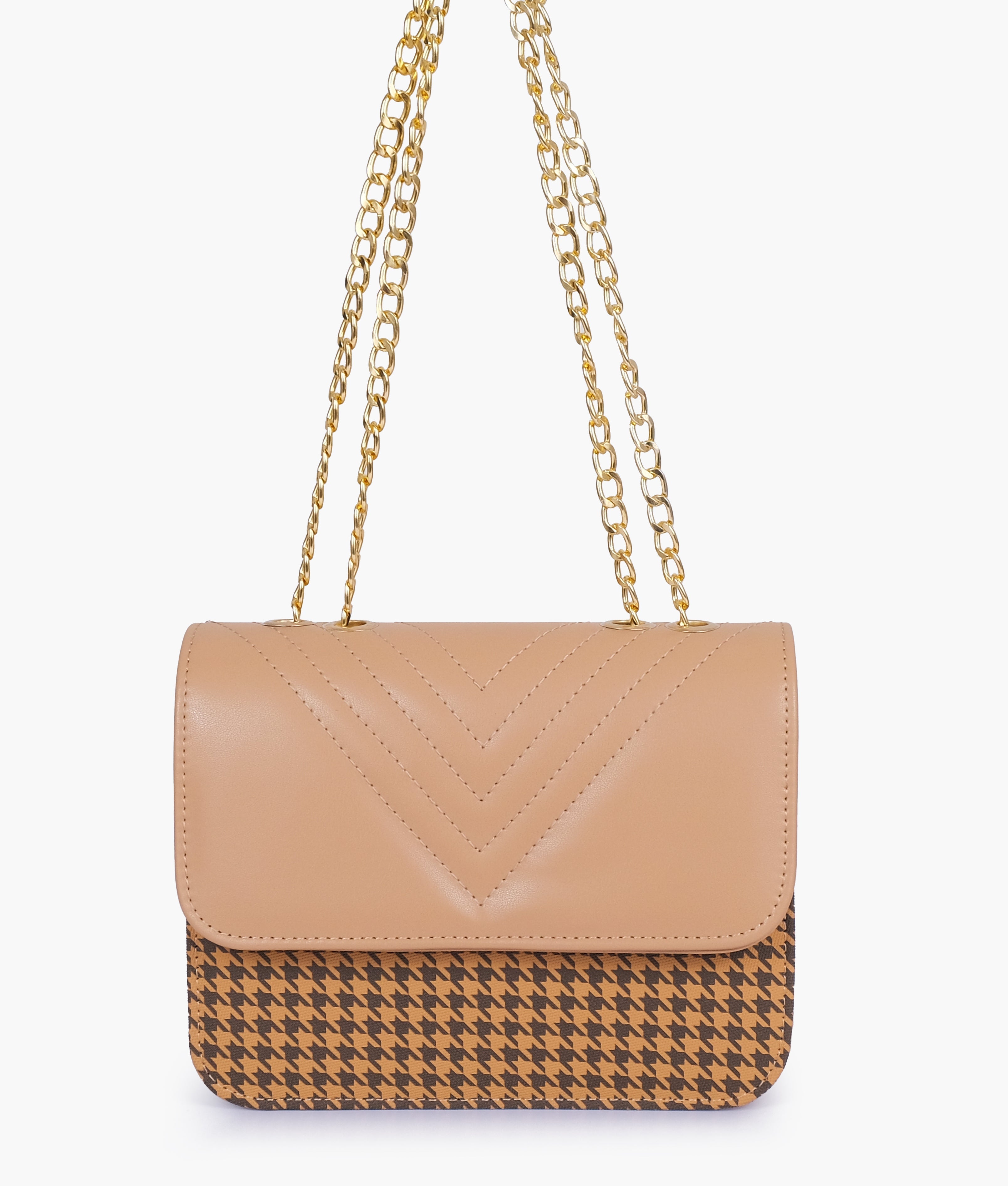 RTW Creation - Beige houndstooth chain cross-body bag