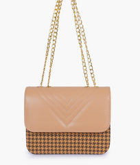 RTW Creation - Beige houndstooth chain cross-body bag