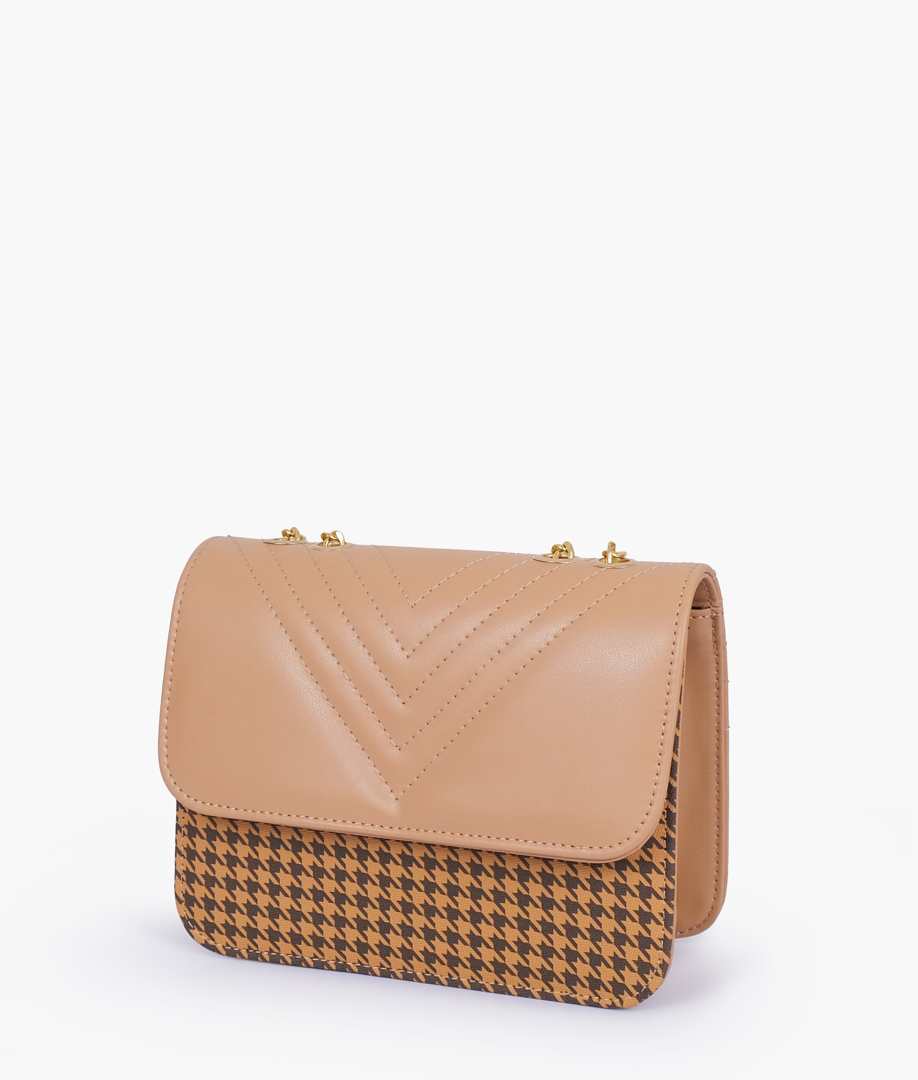 RTW Creation - Beige houndstooth chain cross-body bag